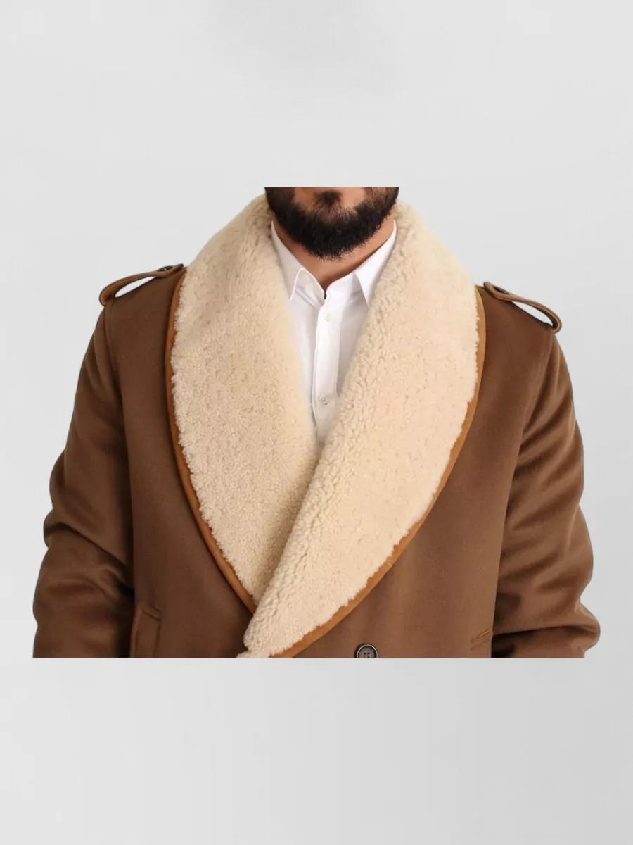 Dolce&Gabbana Wool Cashmere Shearling Double Breasted Coat