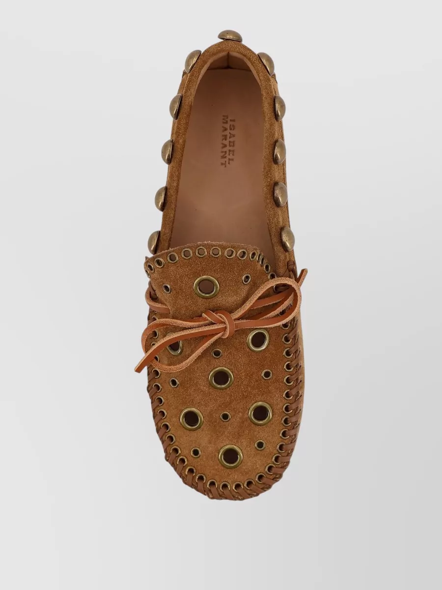 Isabel Marant Suede Loafers Metal Bow Eyelet Studs