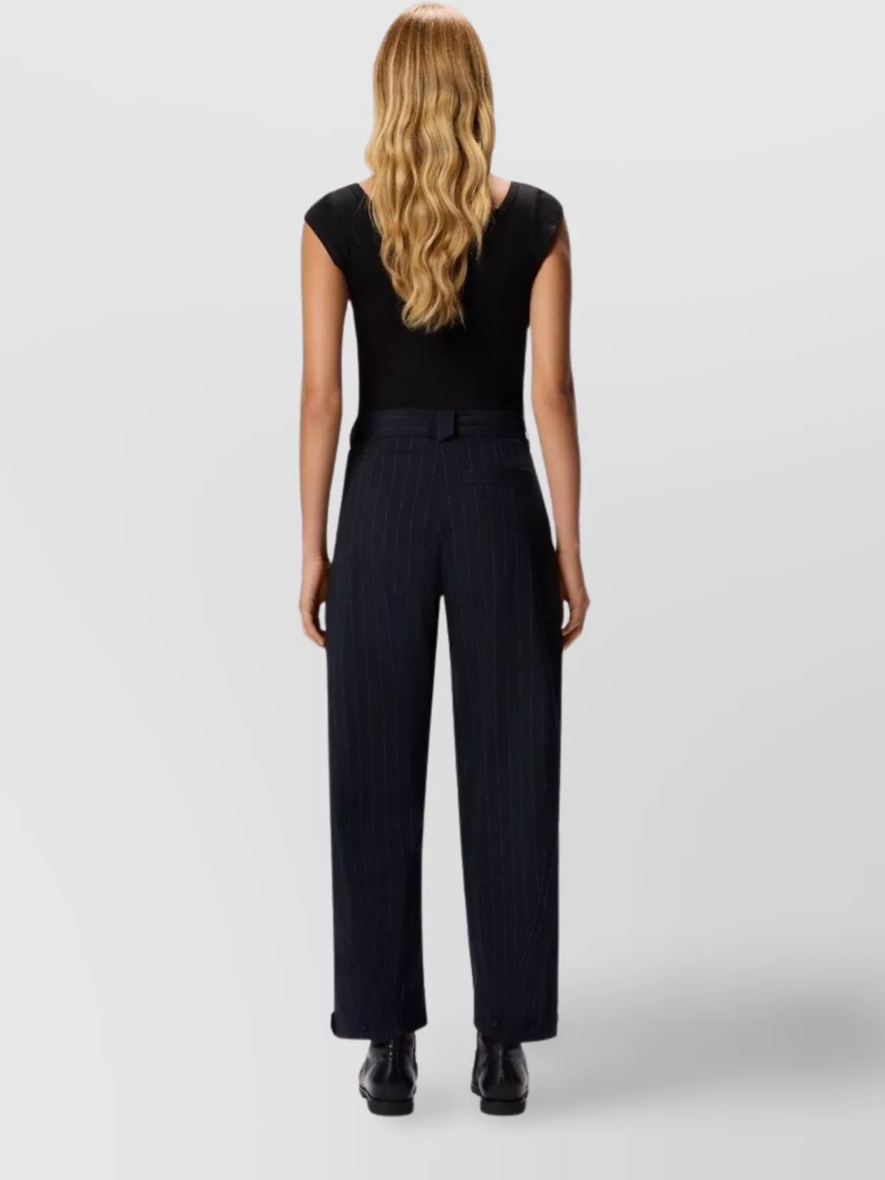 Pinko Wide Leg Pinstripe Trousers Pleated Front In Gray