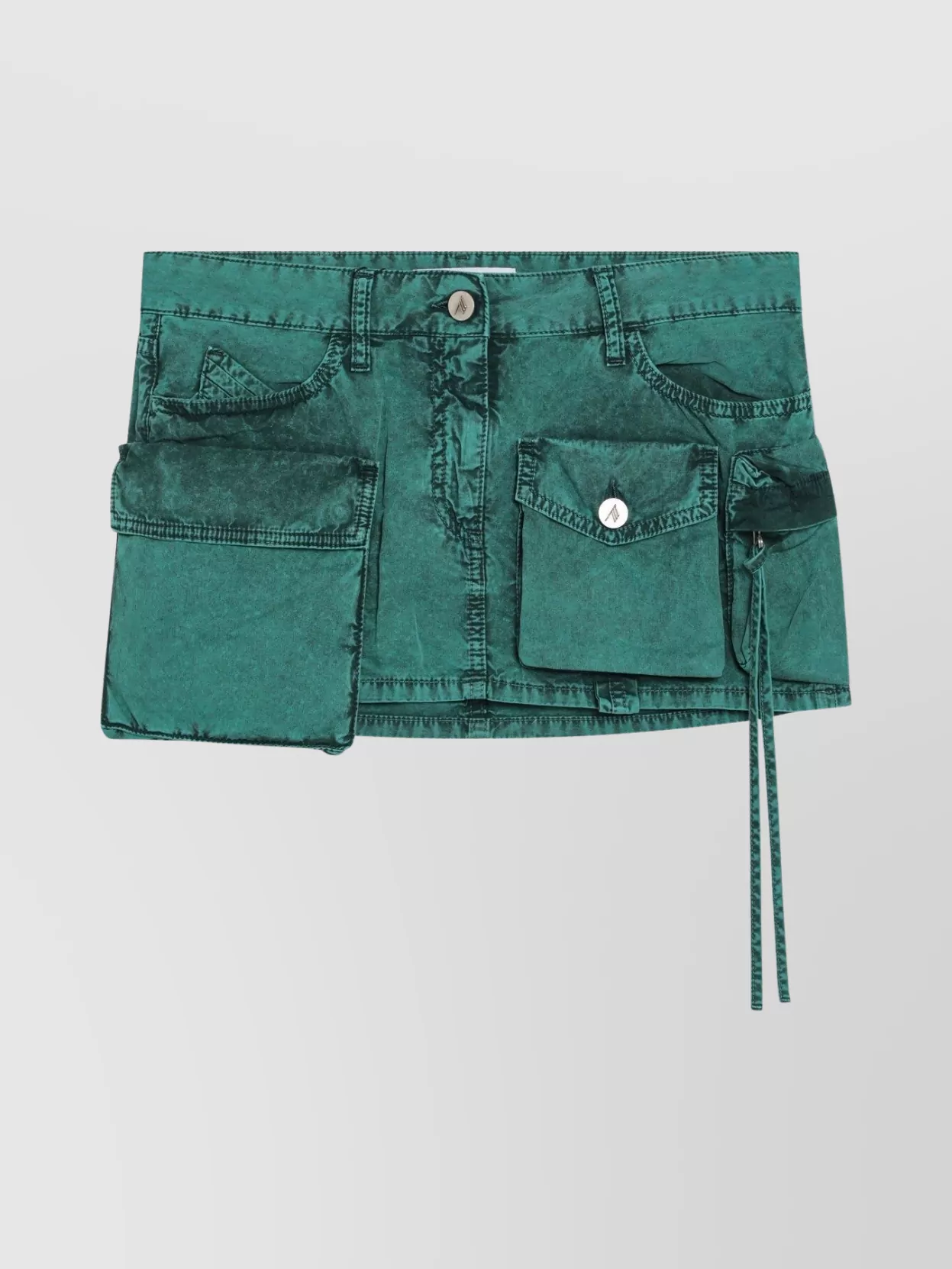 Attico Cargo Miniskirt With Pockets And Stitching In Green
