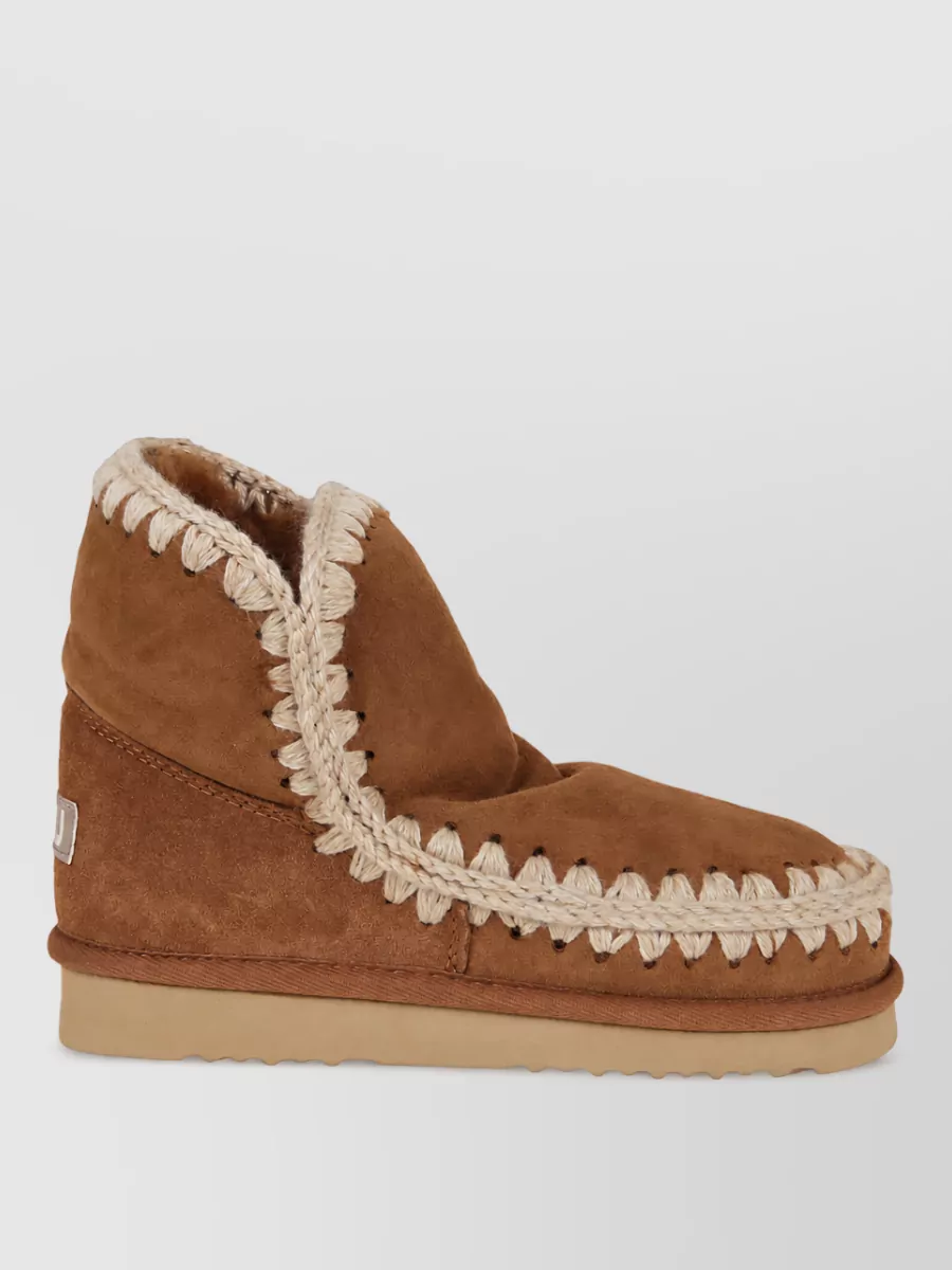 Mou Sheepskin Crochet-Trim Ankle Boots