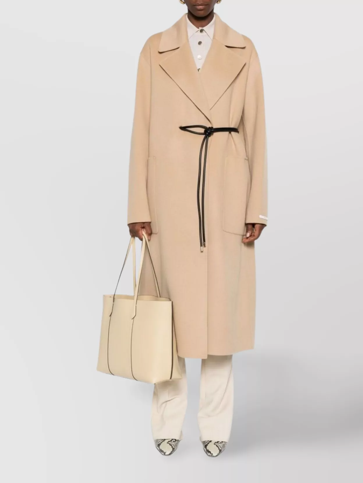 Sportmax Long Coat With Belted Waist And Pockets In Neutral