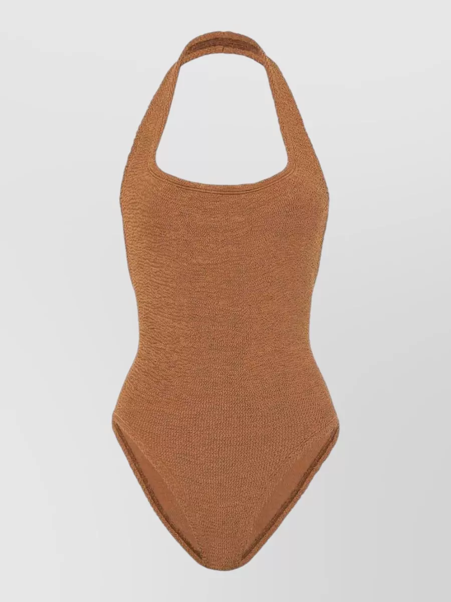 Hunza G wrinkled halterneck one-piece swimsuit