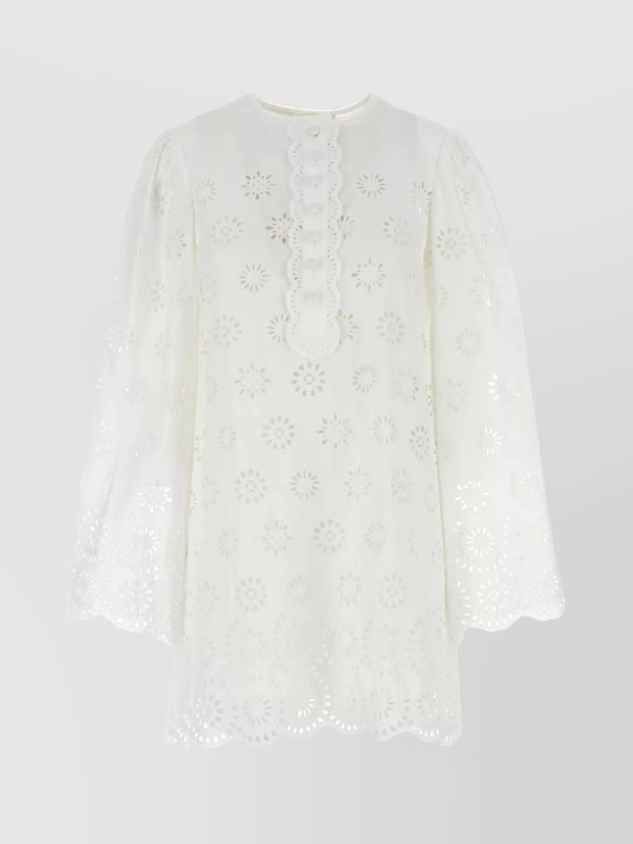 Chloé Mini Dress With Flared Sleeves And Scalloped Hem In White