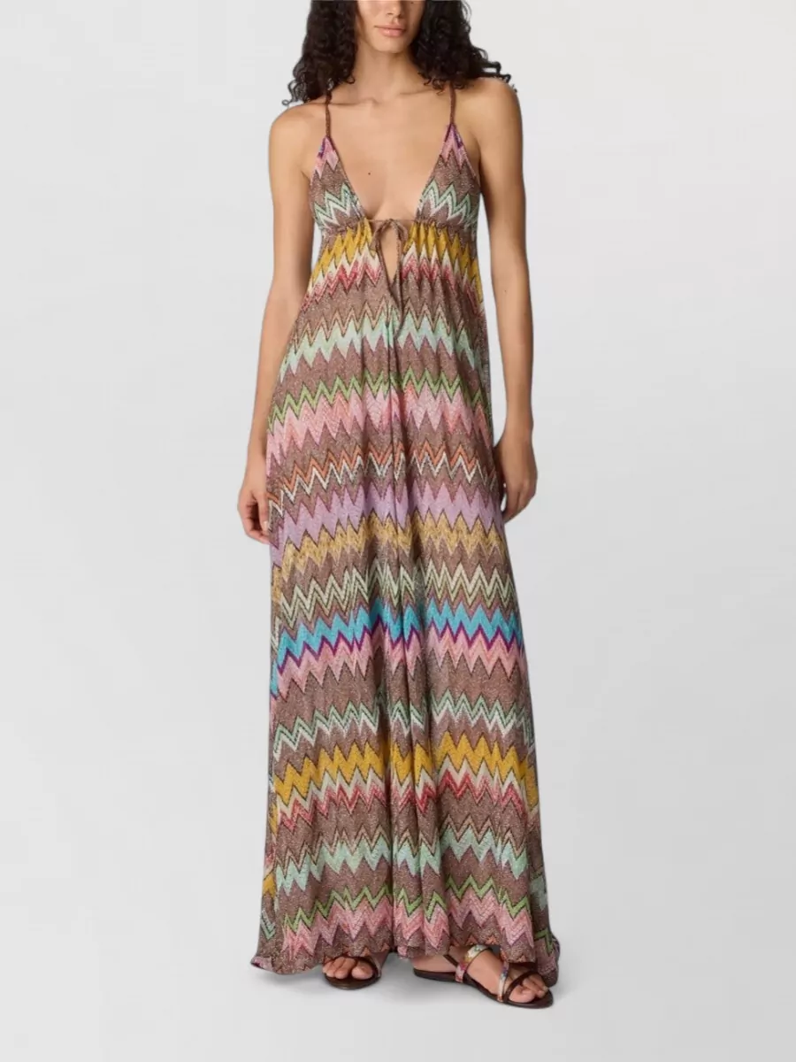 Missoni Metallic Zigzag Sleeveless V-Neck Maxi Beach Dress