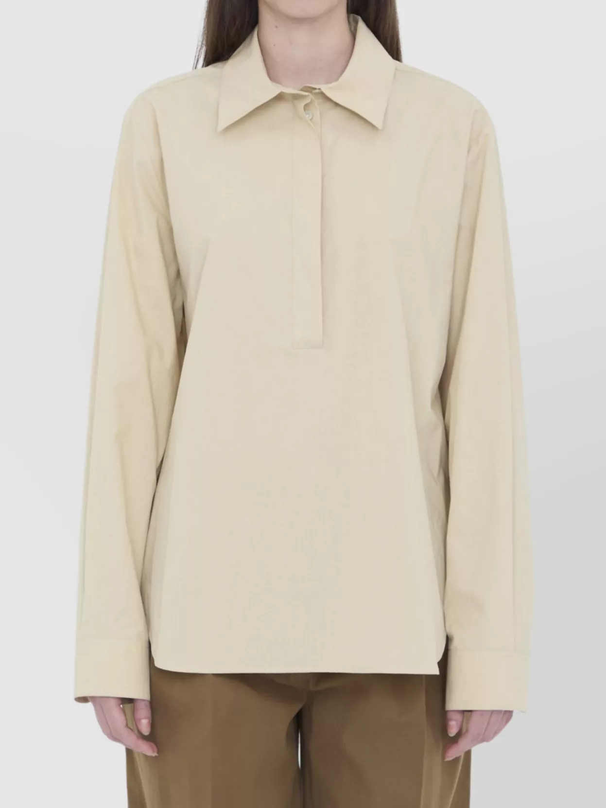 The Row Cotton Poplin Oversized Shirt With Long Sleeves In Neutral