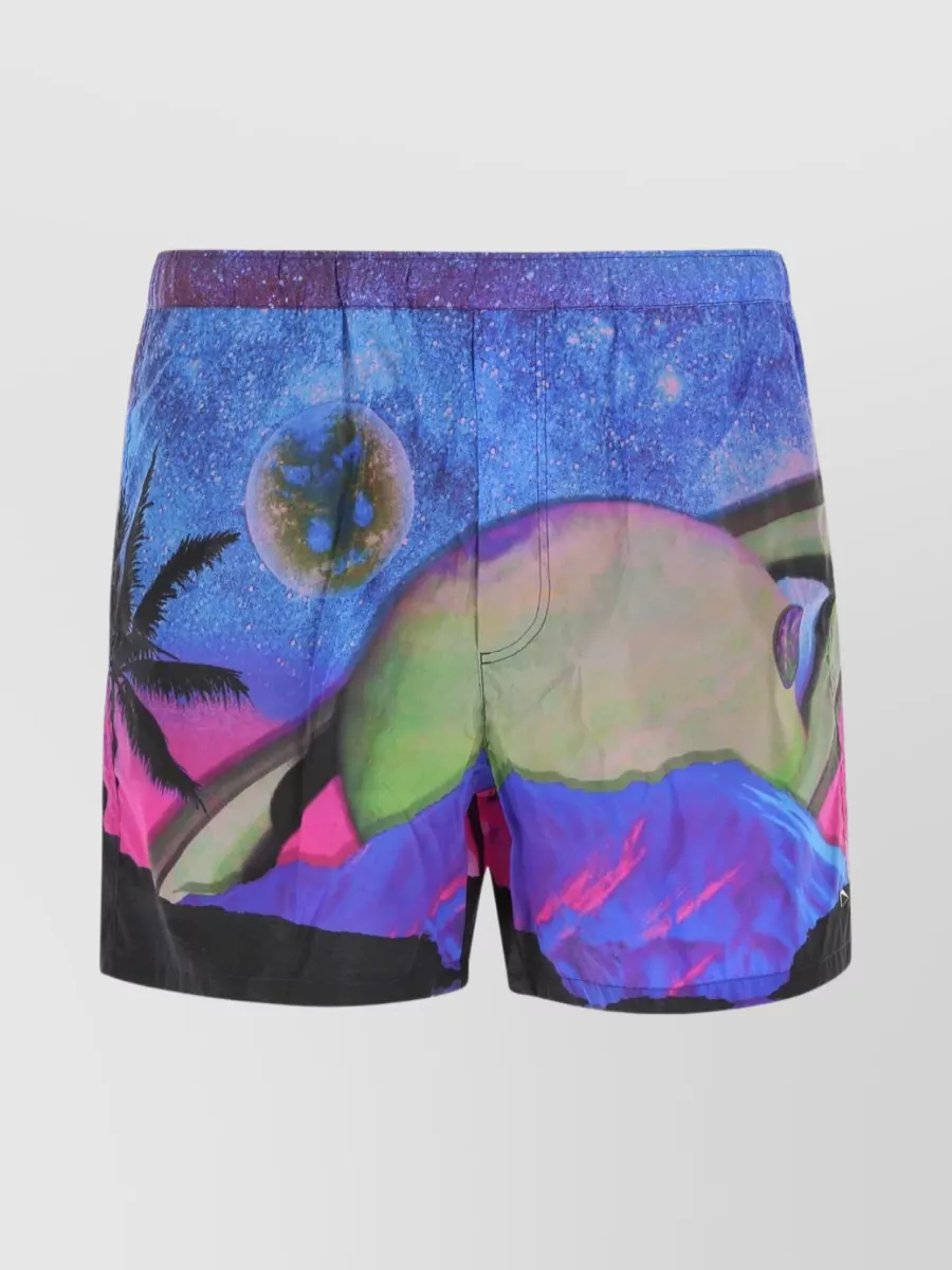 Shop Valentino Printed Design Nylon Bermuda Shorts In Multicoloured