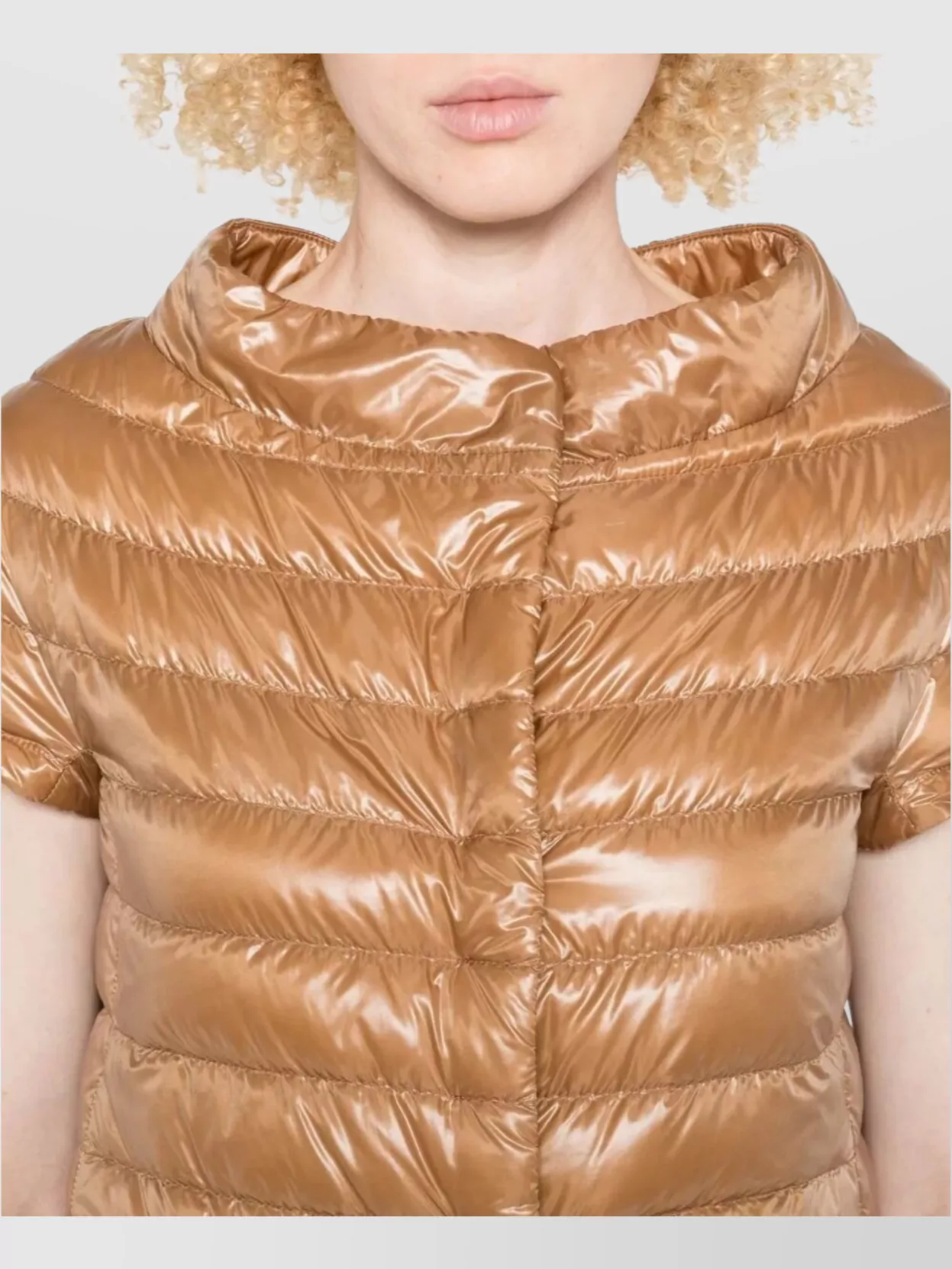 Herno Short Sleeve Quilted Jacket With High Collar In Brown