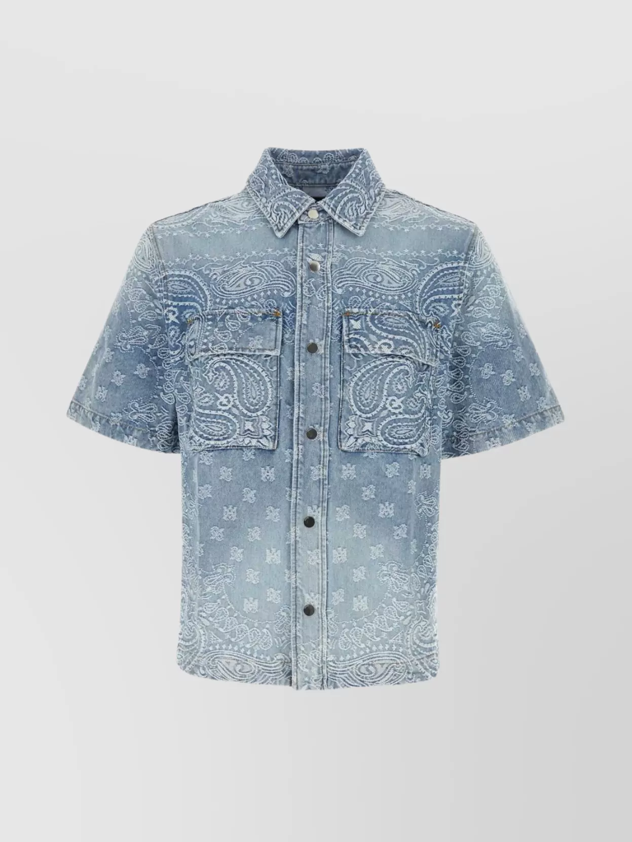 Shop Amiri Denim Shirt With Embroidered Paisley Pattern