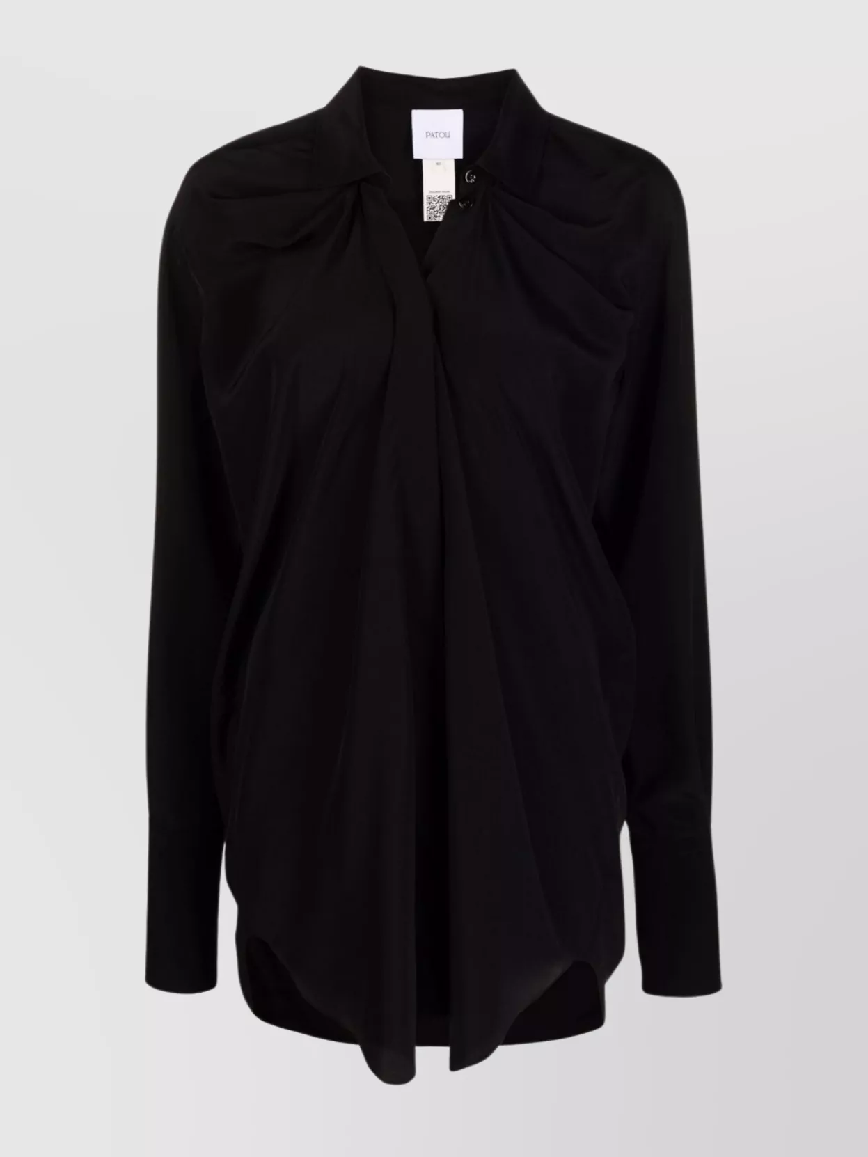 Shop Patou Collared Draped Silk Top In Black