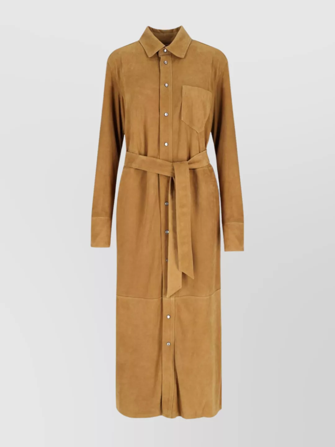 Polo Ralph Lauren Maxi Chemisier In Soft Brown Suede In Gold