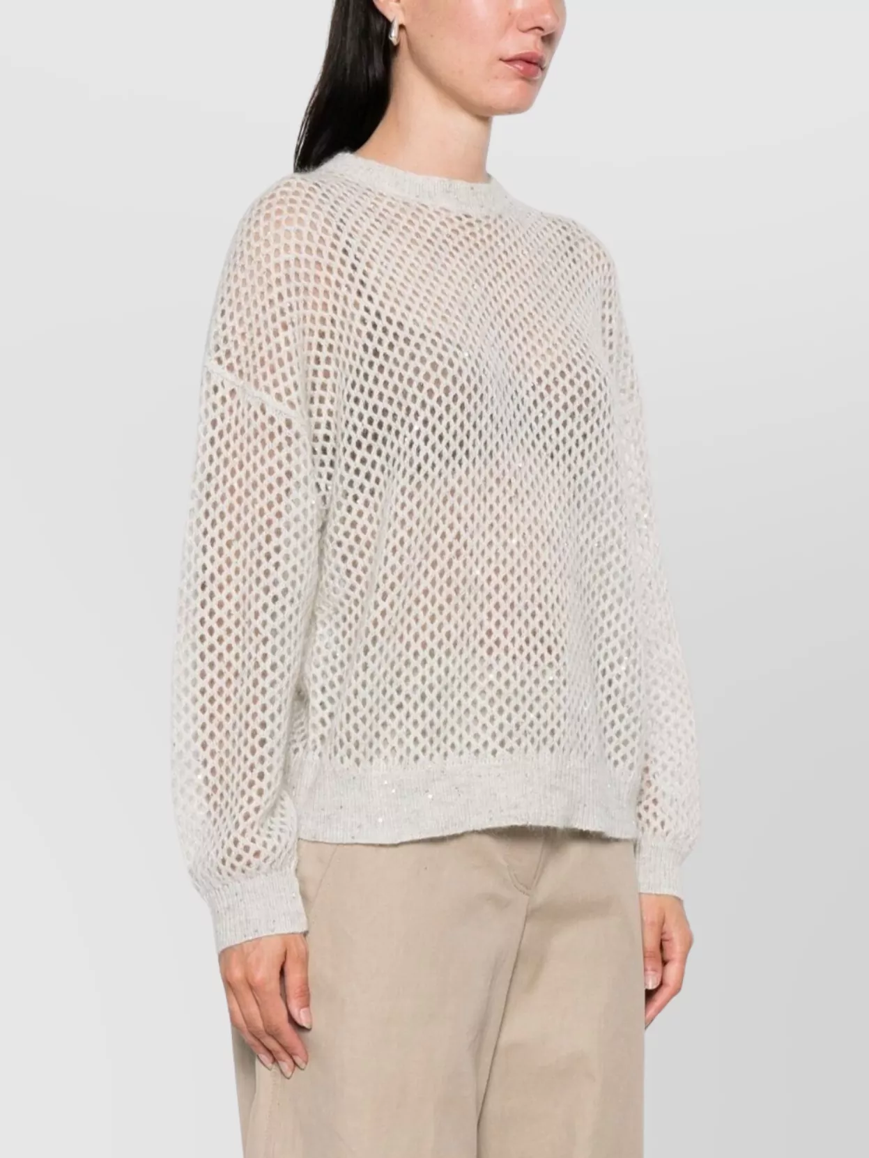 Brunello Cucinelli Wool Sweater Mesh Design Subtle Shimmer