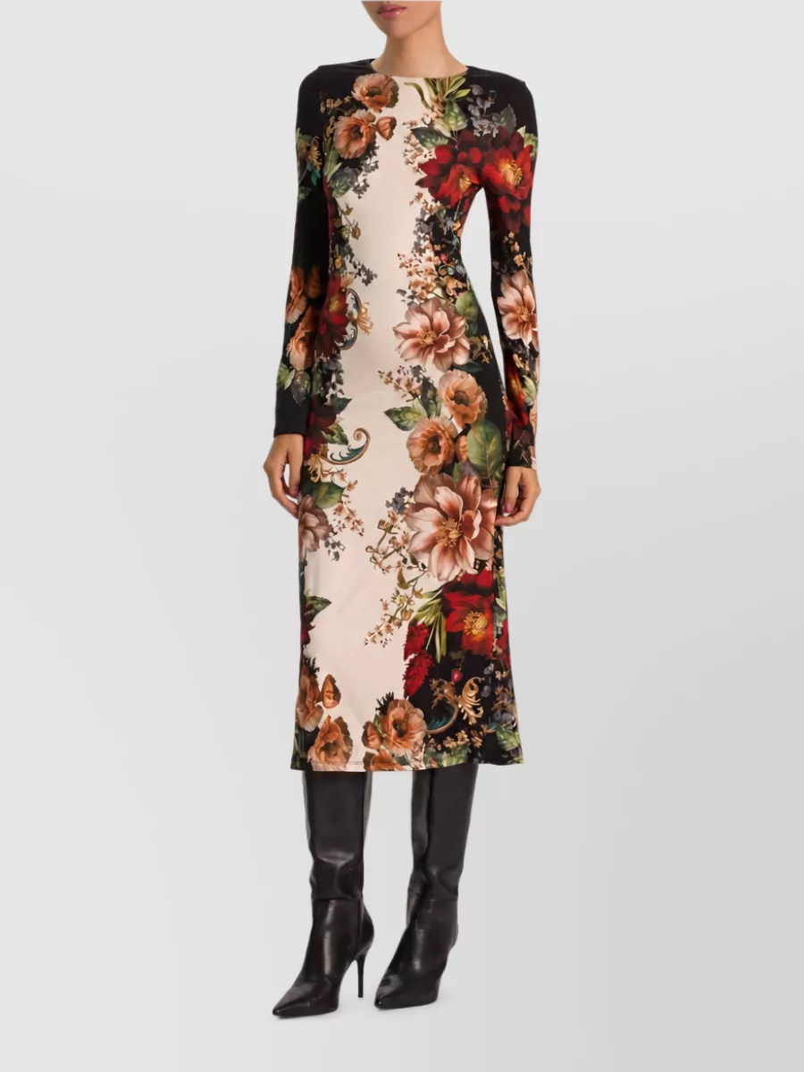 Alice + Olivia Floral-Print Long-Sleeve Midi Dress
