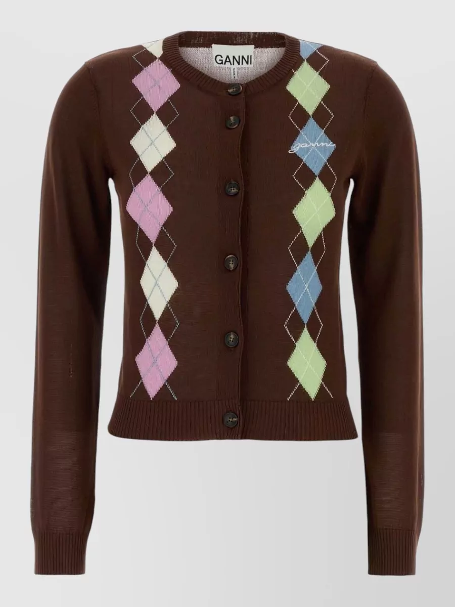 Ganni organic cotton argyle cardigan
