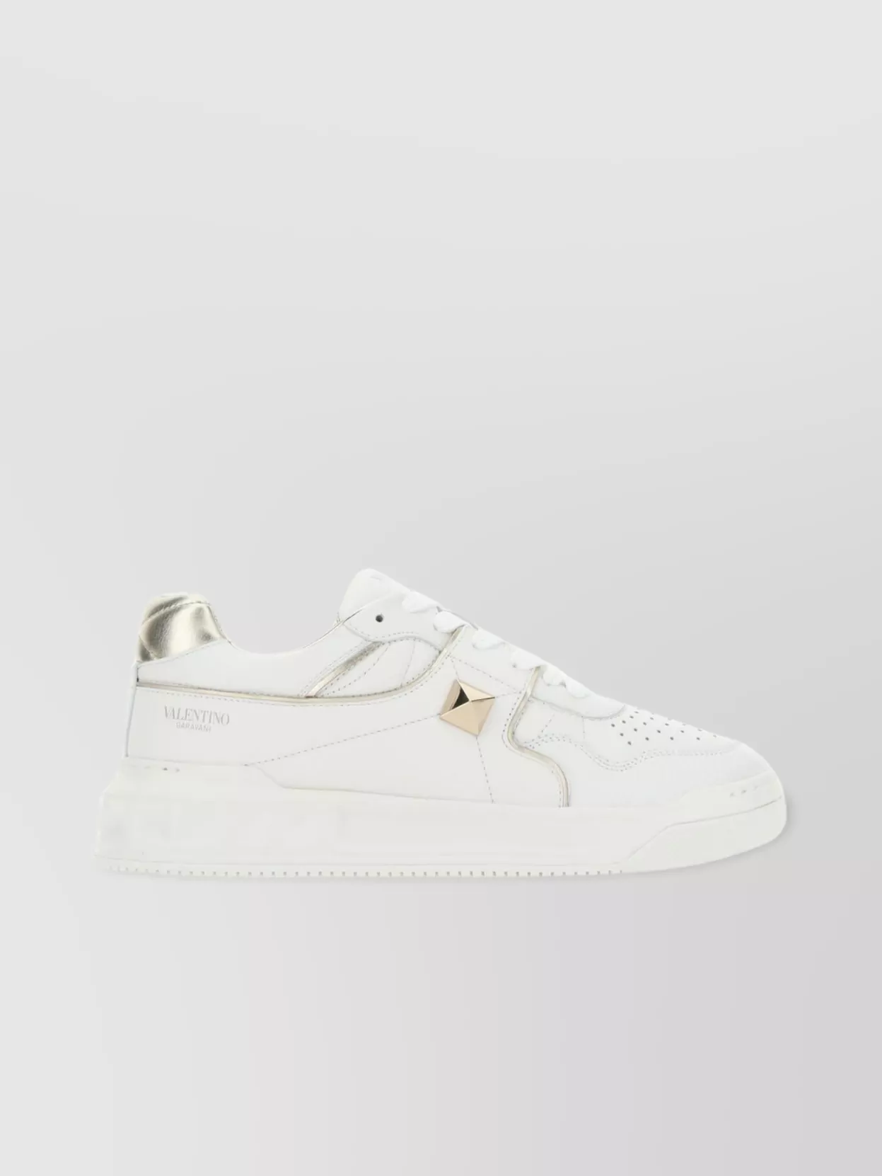 Shop Valentino Stud One Leather Sneakers In Cream