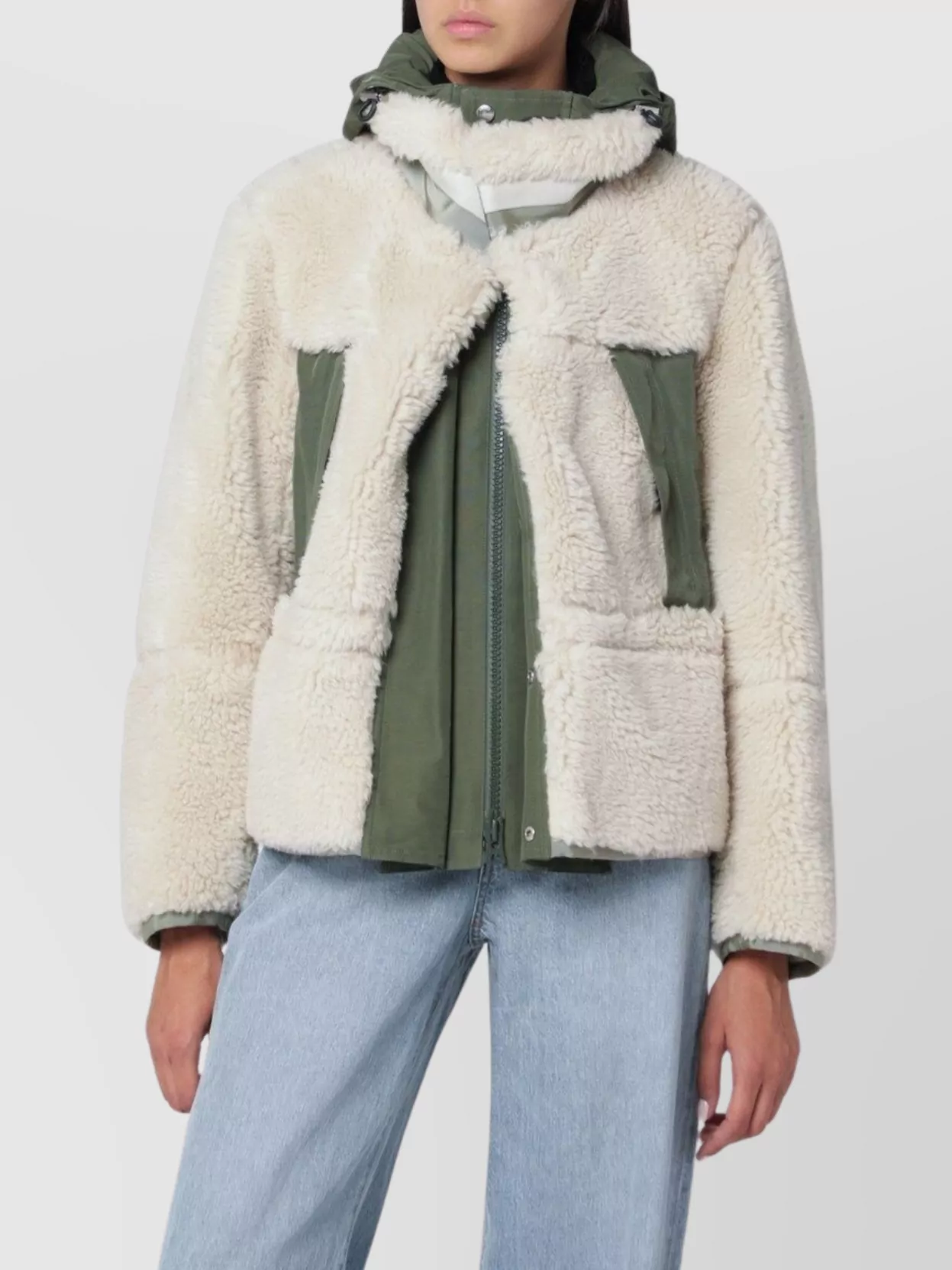 Sacai Two Tone Hooded Jacket Pockets In White