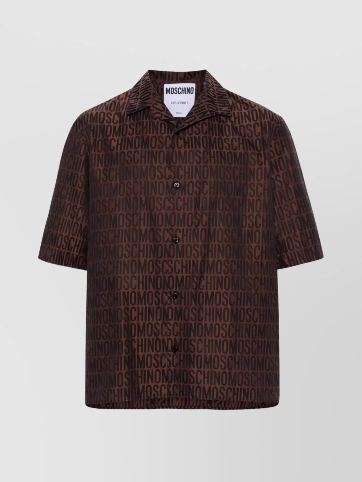 Shop Moschino Patterned Camp Collar Shirt In Burgundy