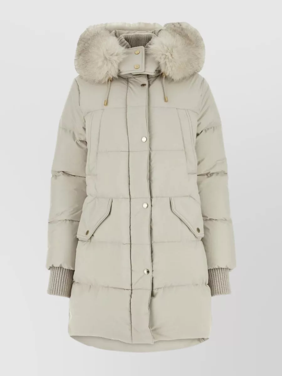 Shop Moorer Polyester Down Jacket With Detachable Fur Hood In Cream