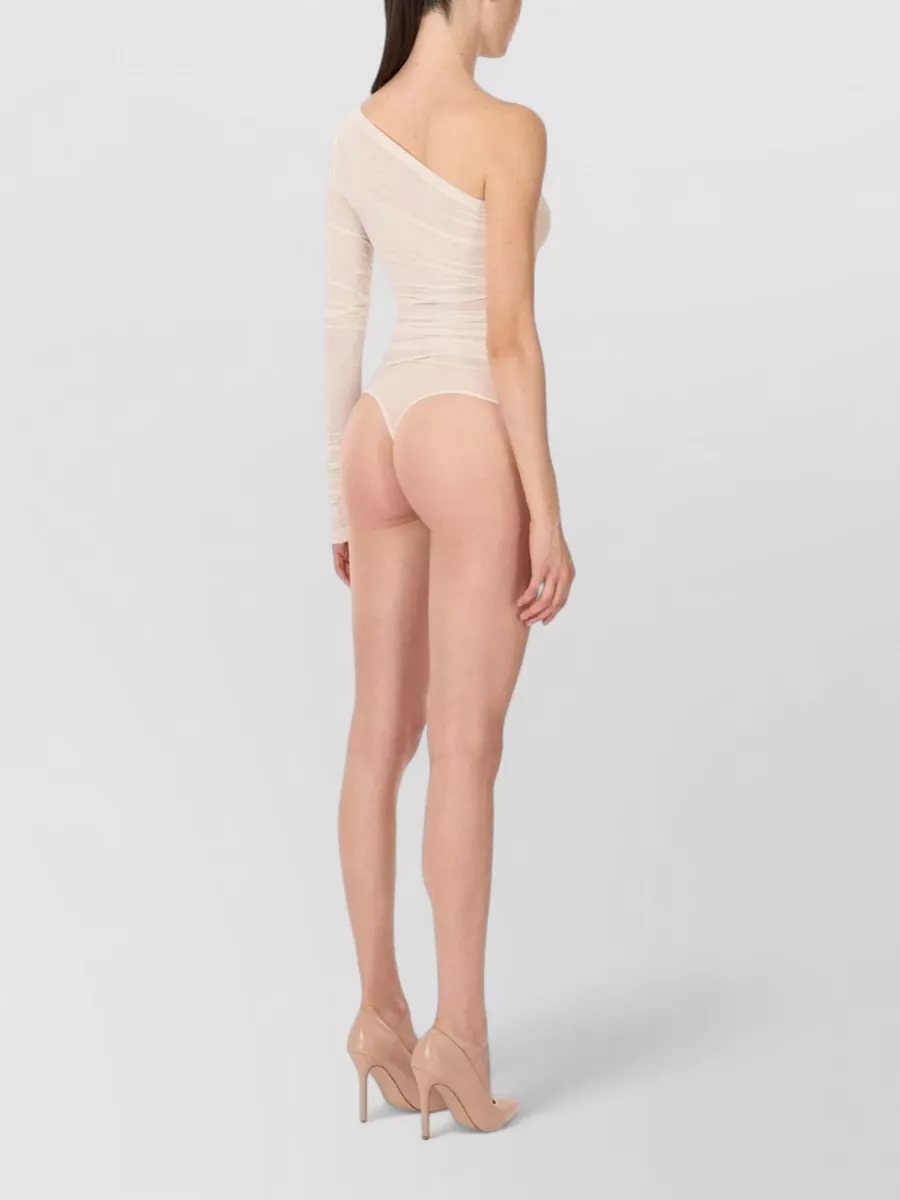 Wolford One Shoulder Ruched Thong Sleeve Bodysuit