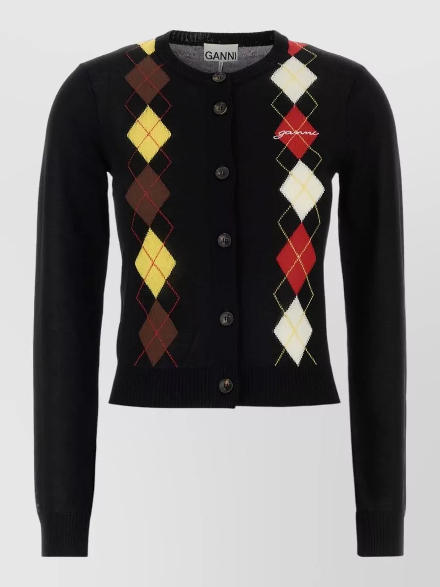 Ganni organic cotton diamond-pattern cardigan