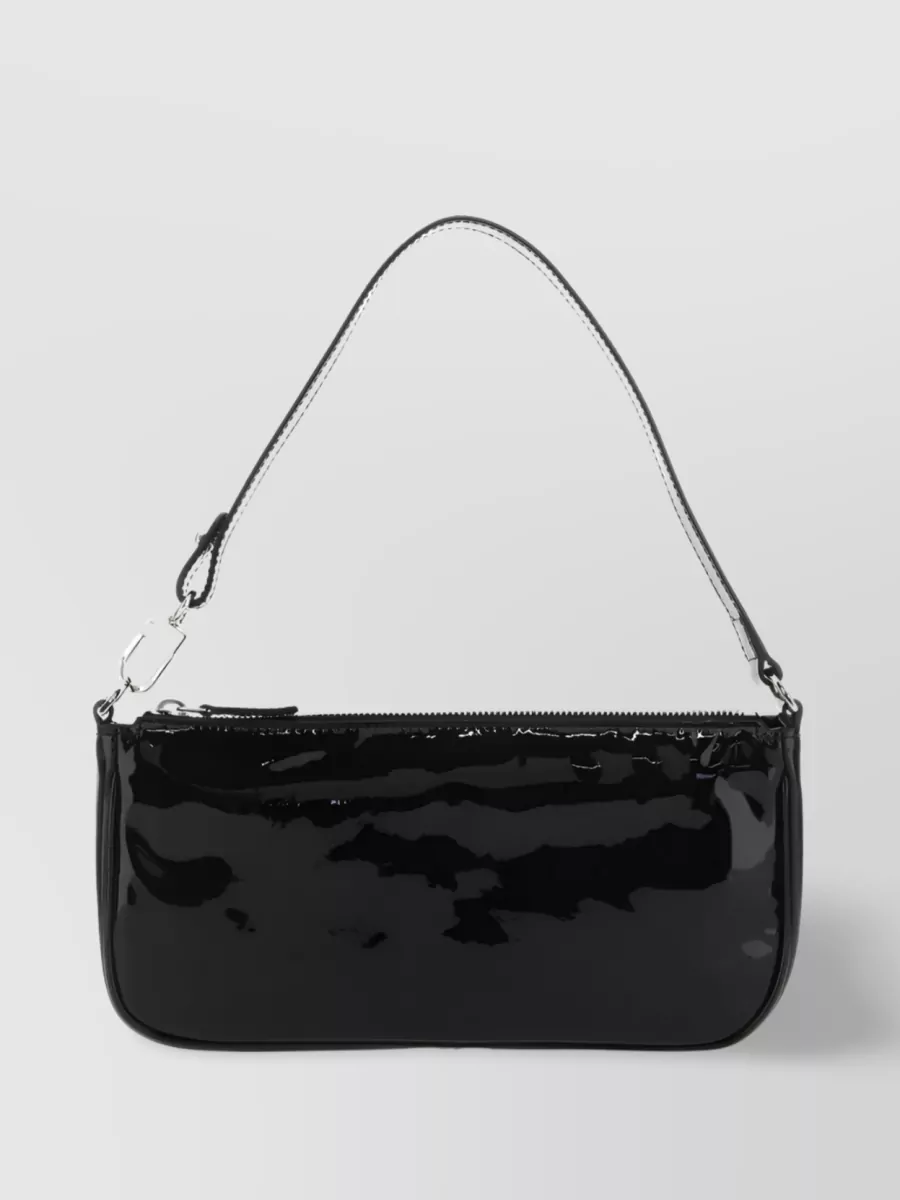 Shop By Far Leather Shoulder Bag With Adjustable Strap In Black