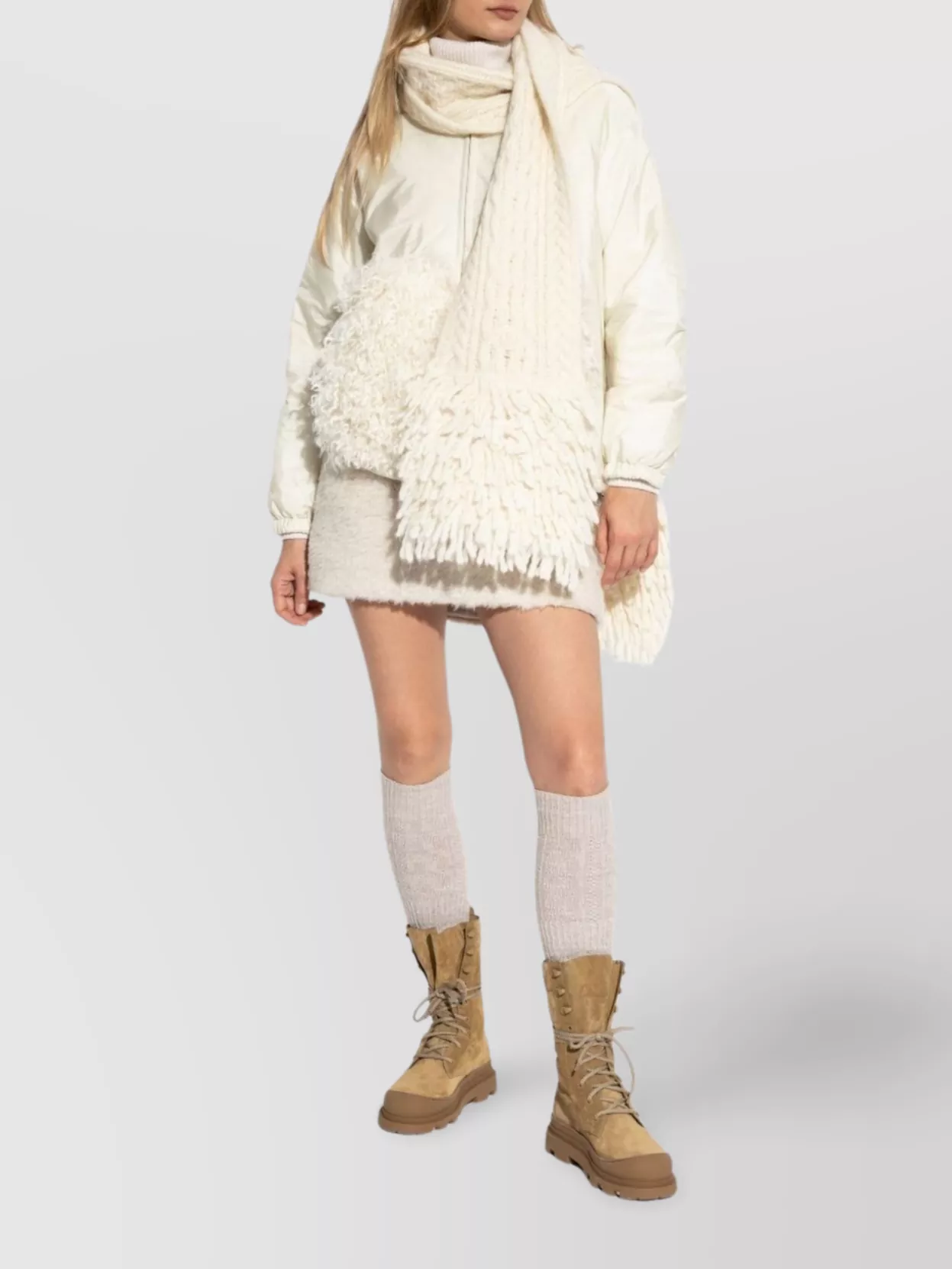 Moncler Textured Hooded Blazer Long Sleeves In White