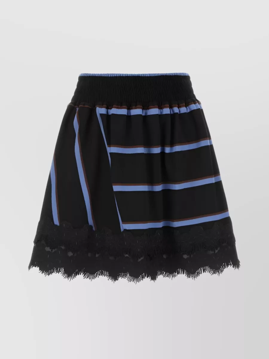 Shop Koché Lace Hem Striped Mini Skirt In Black