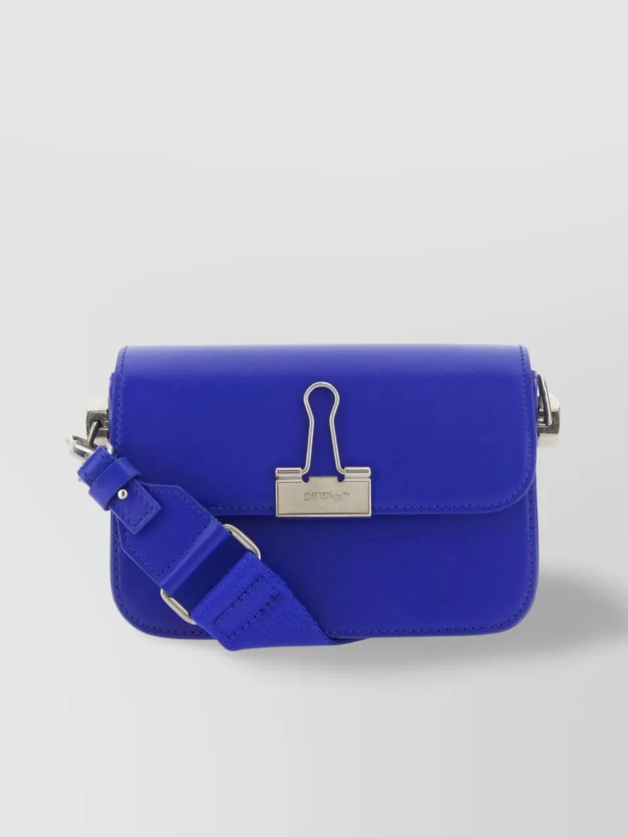 Shop Off-white Compact Leather Tote With Metal Clip Detail In Blue