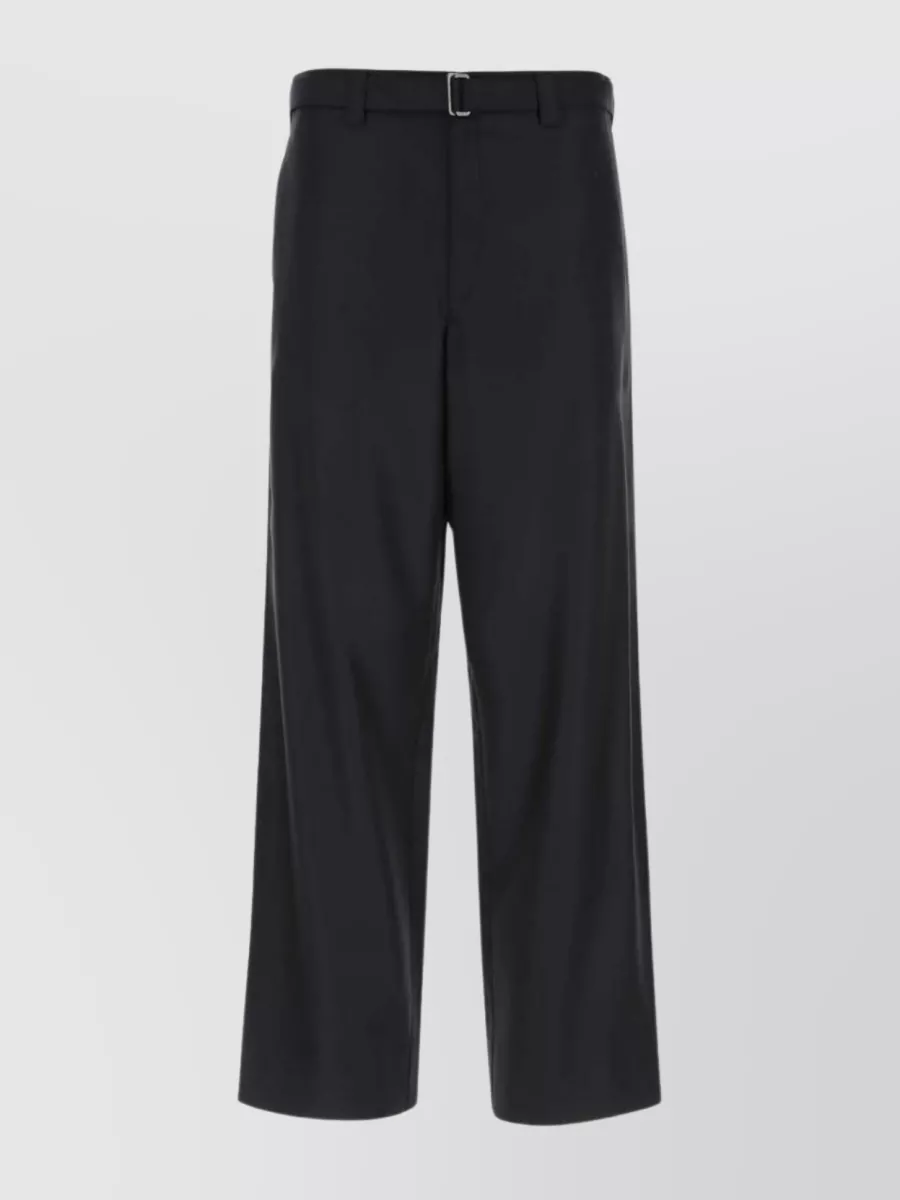 Shop Prada Midnight Wool Wide-leg Pant In Black