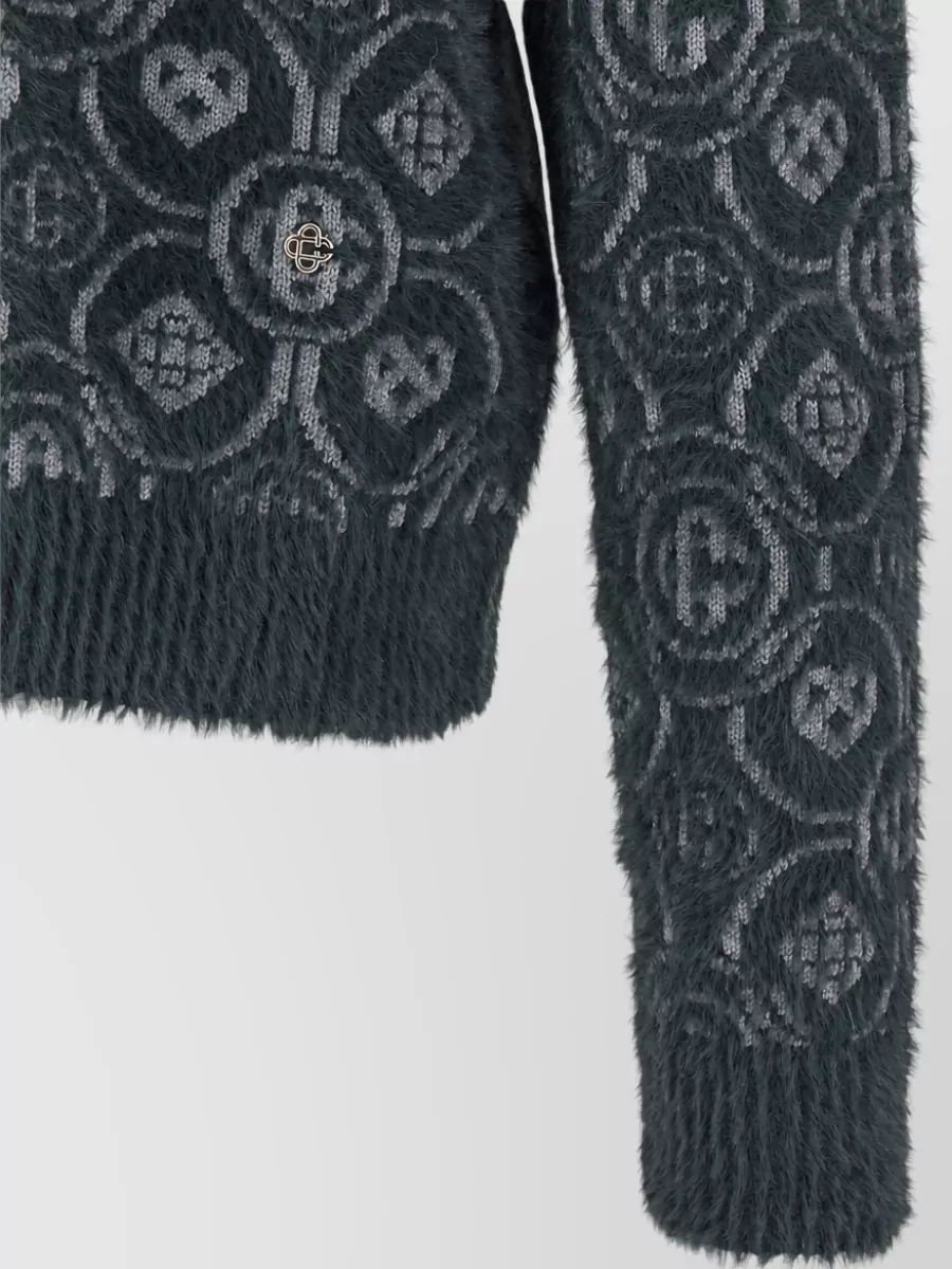 Casablanca Fluffy Monogram Fine-Knit Crewneck Sweater