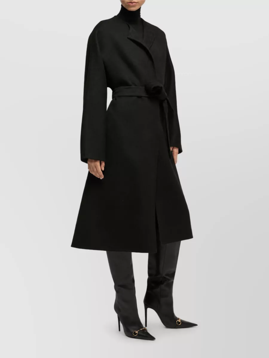 Gucci Silk Wool Collarless Belted Coat