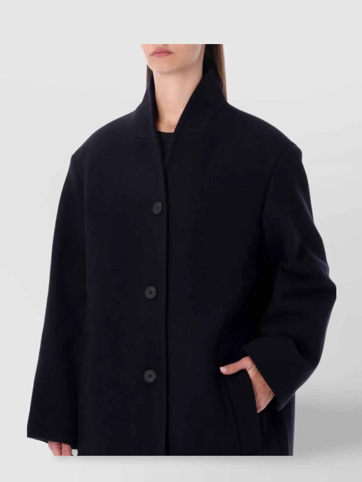 Studio Nicholson Long Coat With Structured Shoulders And Pockets