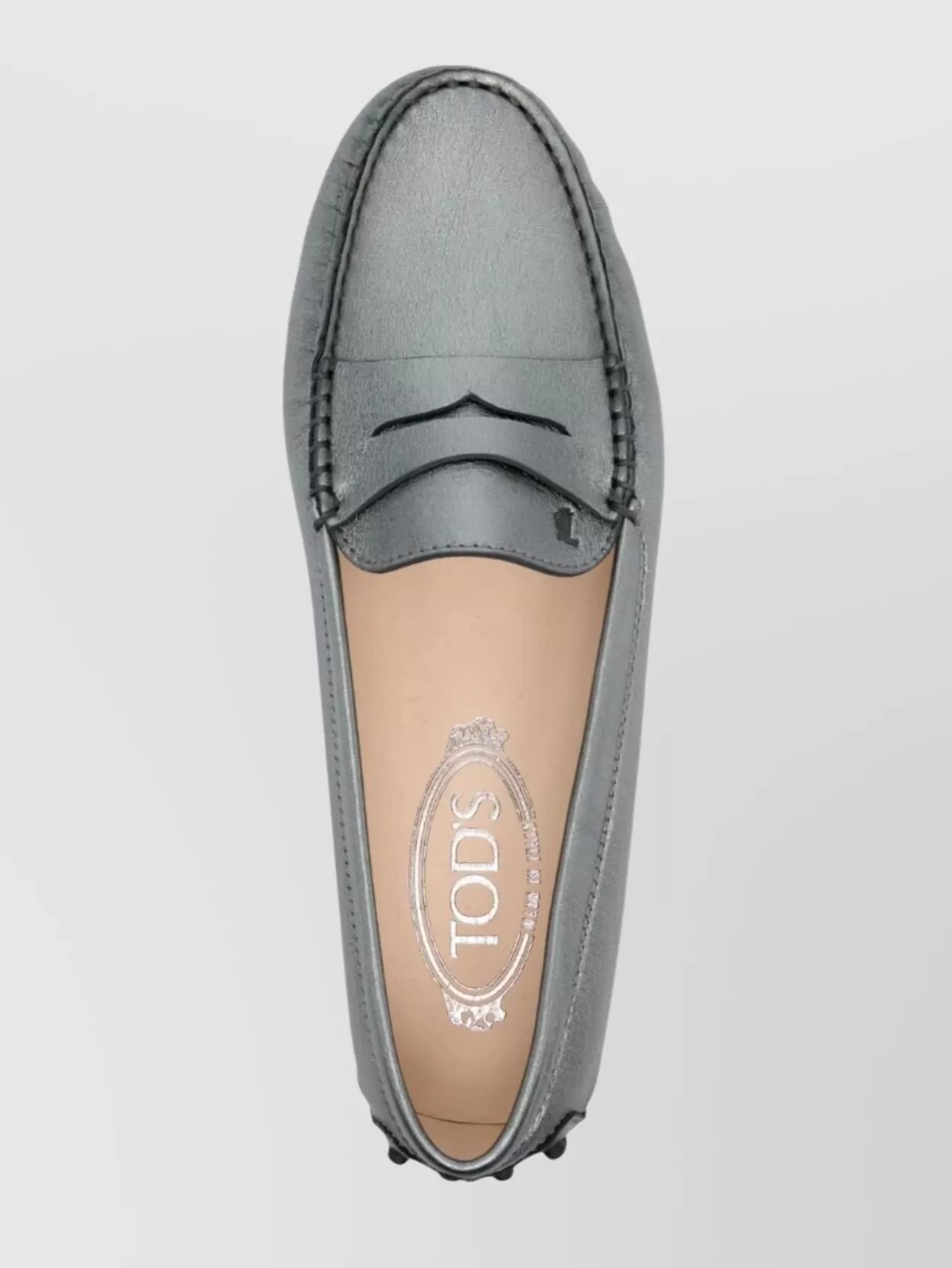 Tod's Leather Penny Strap Loafers With Metallic Finish In Grey