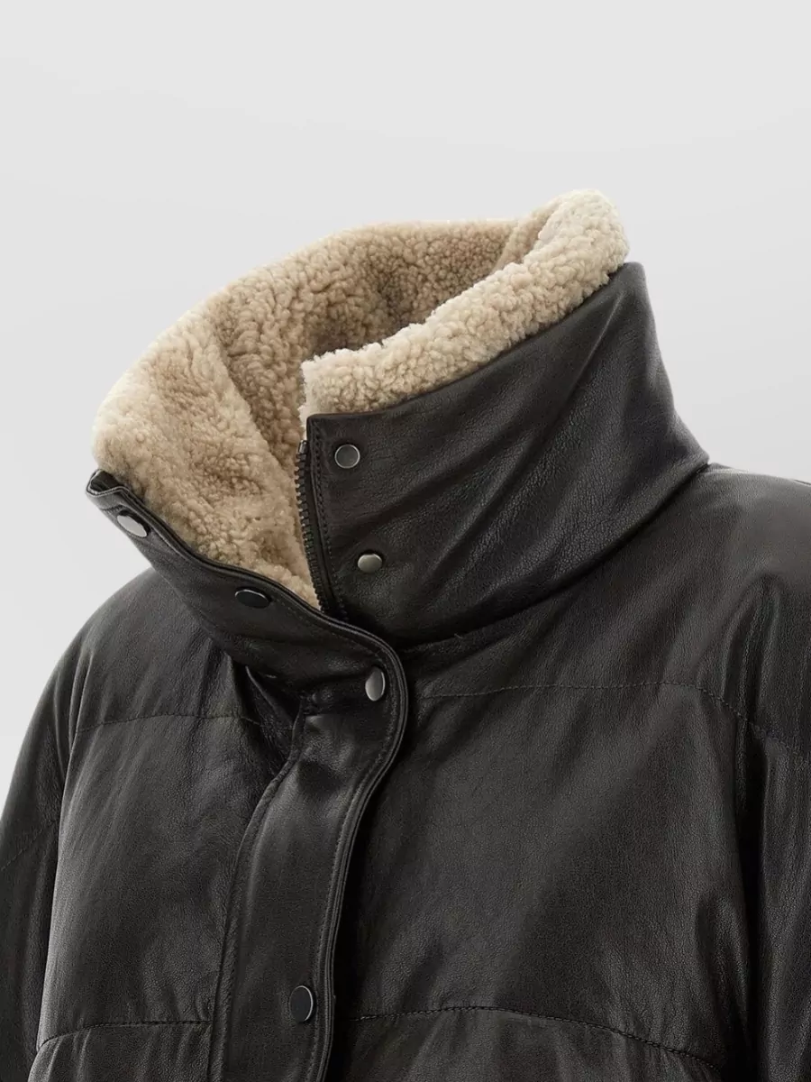 Brunello Cucinelli Leather Quilted Cropped Puffer Jacket