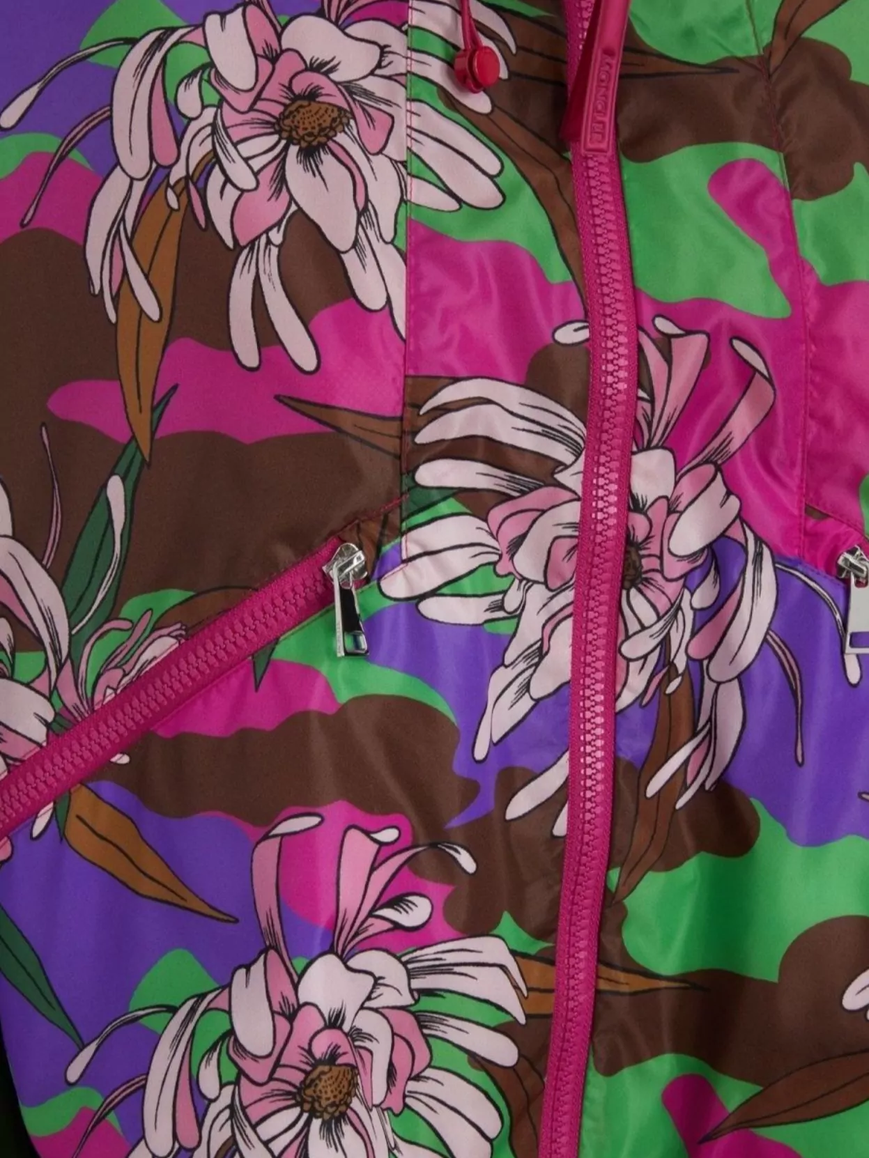 MONCLER NYLON JACKET WITH DETACHABLE HOOD AND FLORAL PATTERN