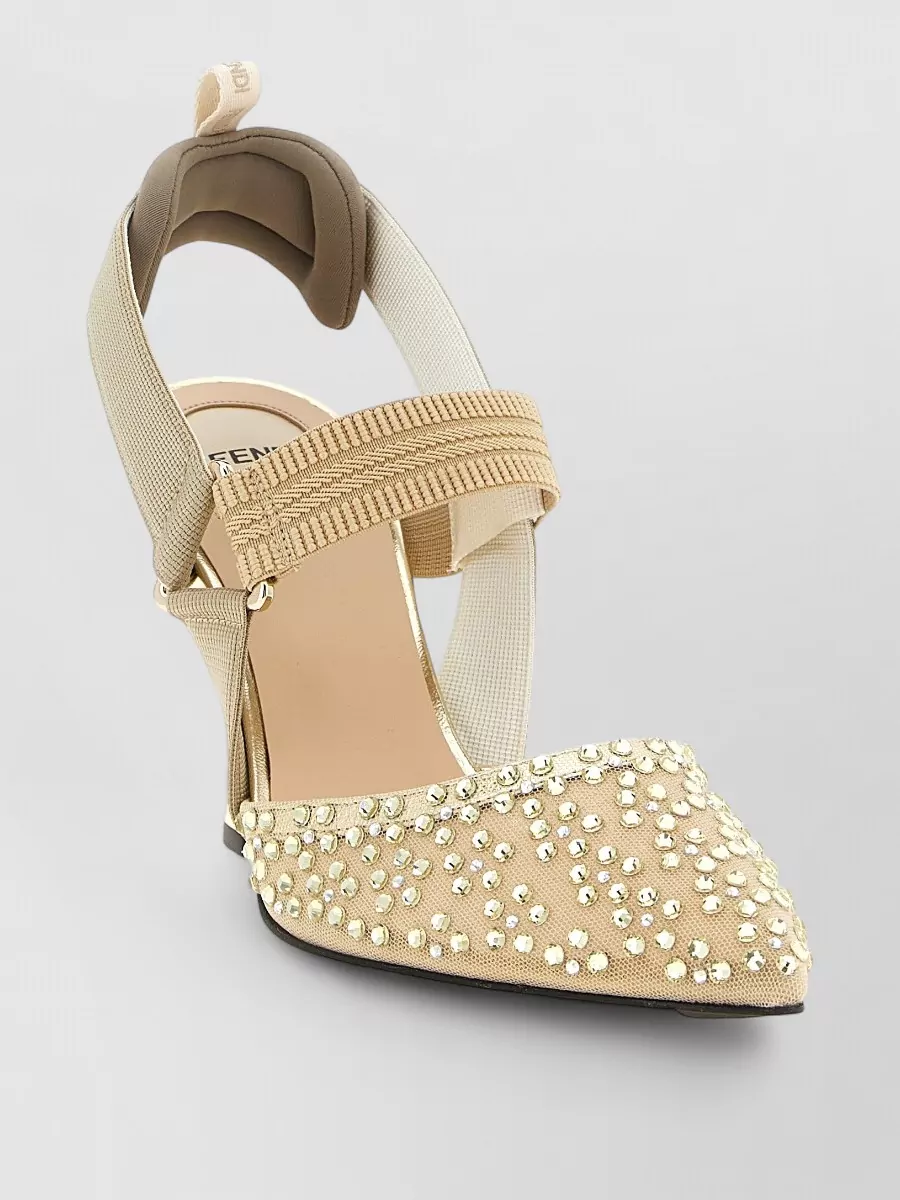 Fendi Mesh Crystal-Embellished Slingback Pumps