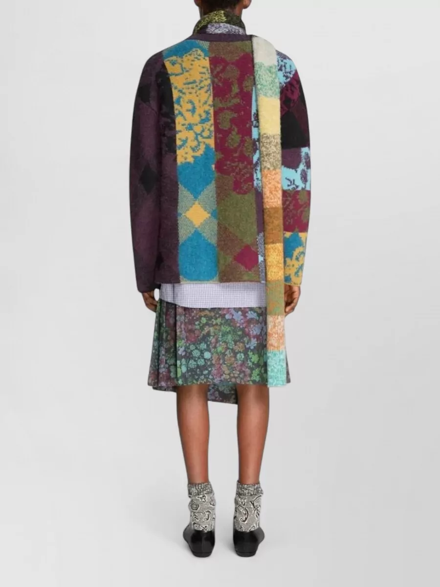 Dries Van Noten Wool Alpaca Oversized Patchwork Floral Striped Jumper