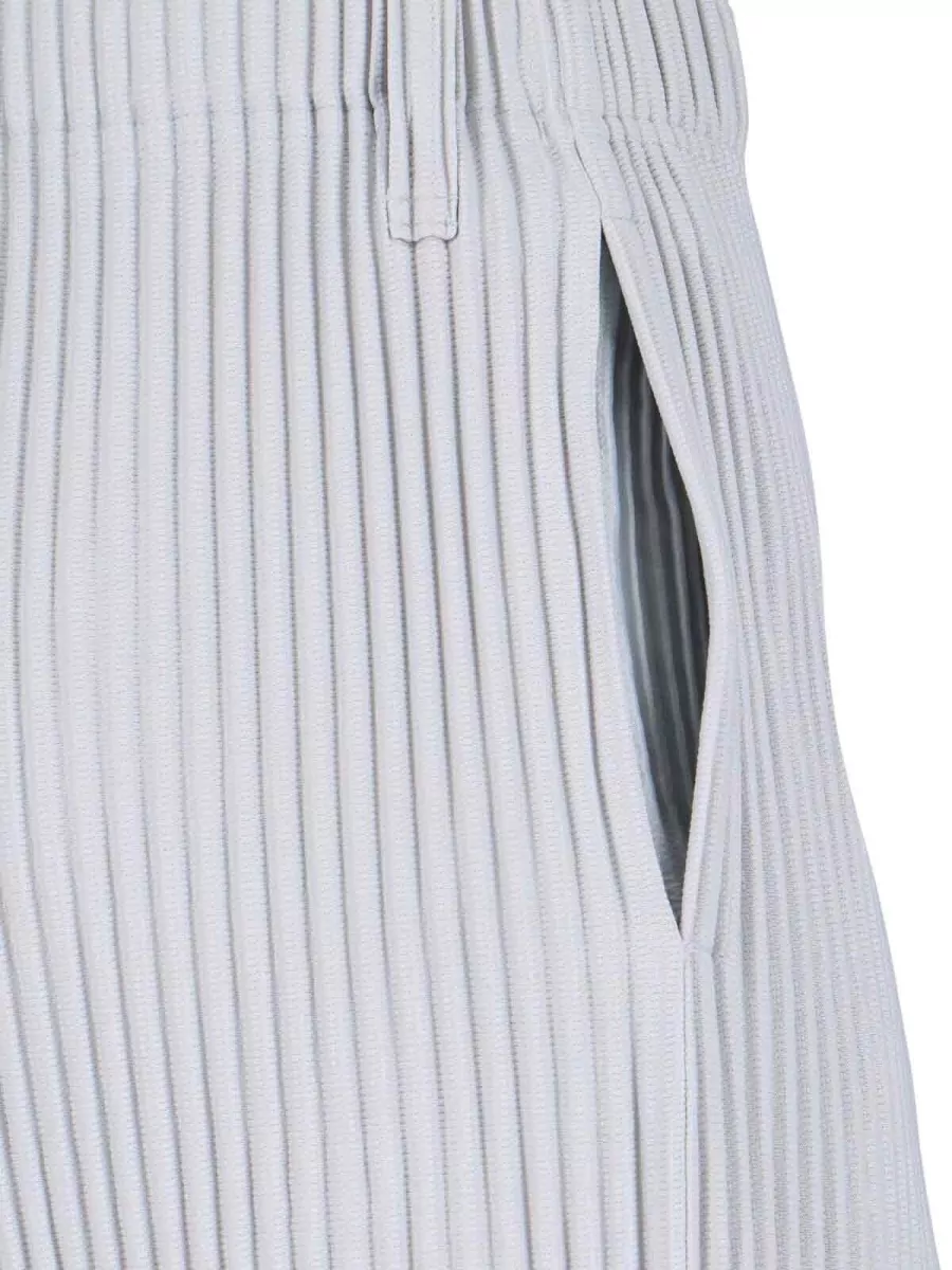 Issey Miyake Vertical Striped Trousers Elastic Waistband