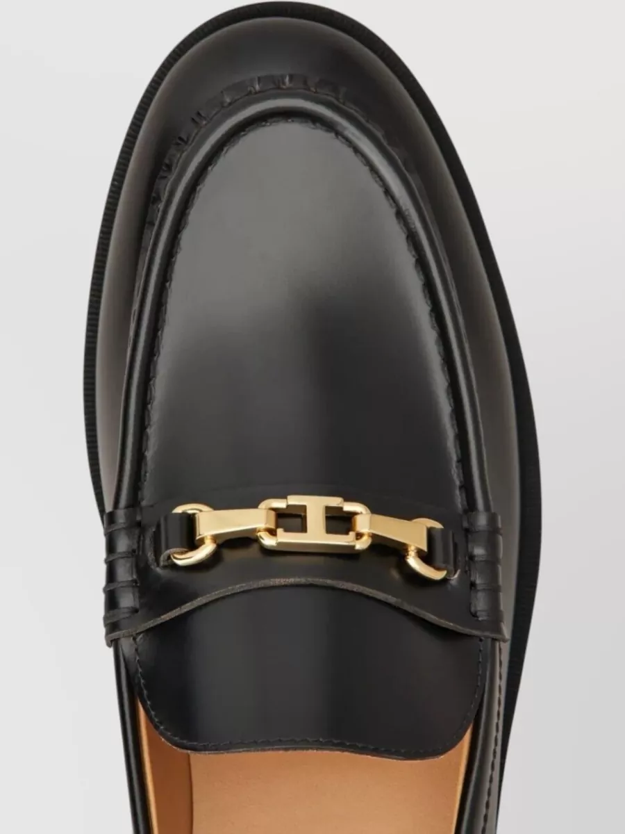 Tod's Leather Loafers Gold Hardware Rubber Sole