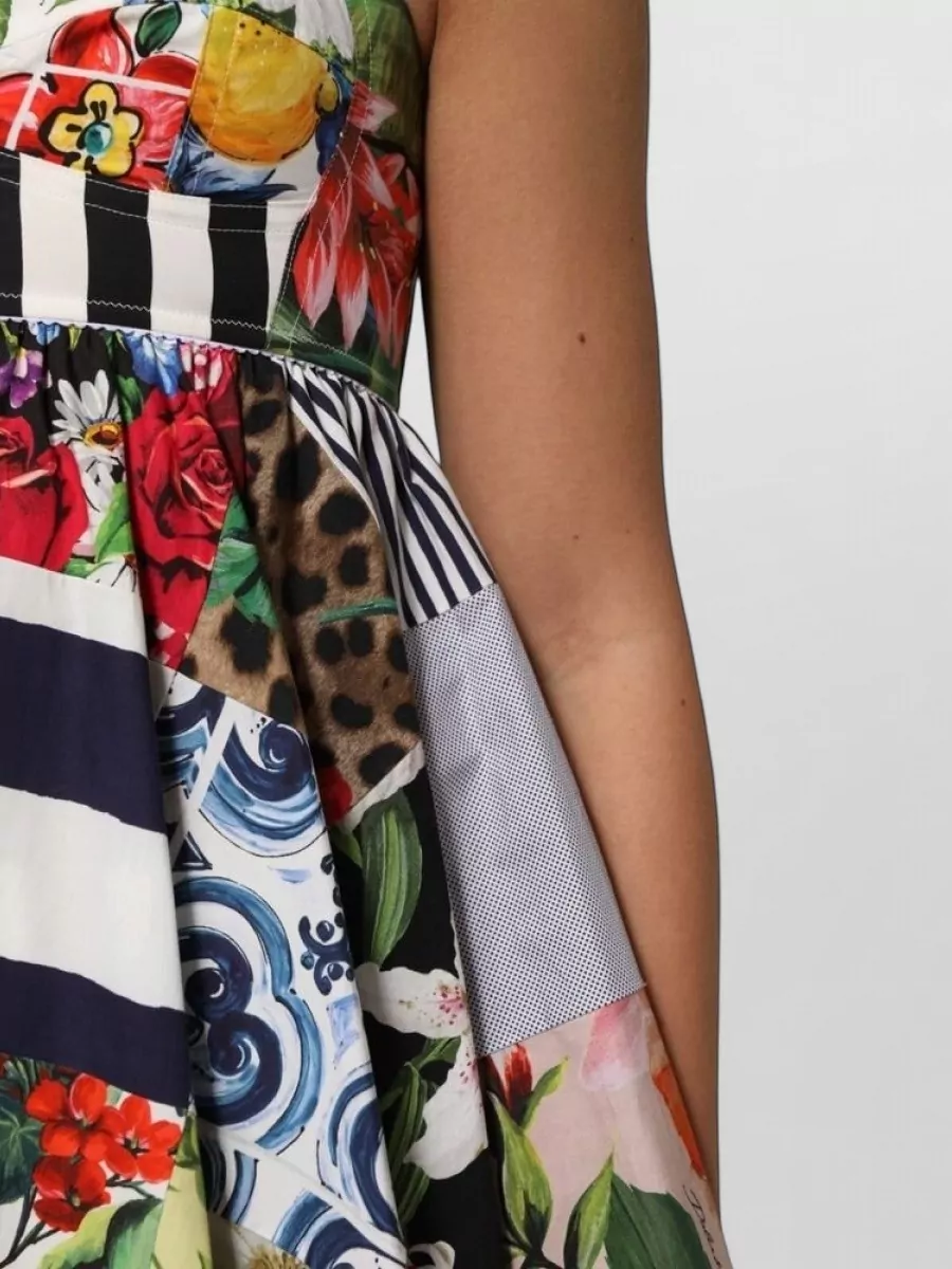 Dolce&Gabbana Cotton Floral-Print Patchwork A-Line Mini Dress