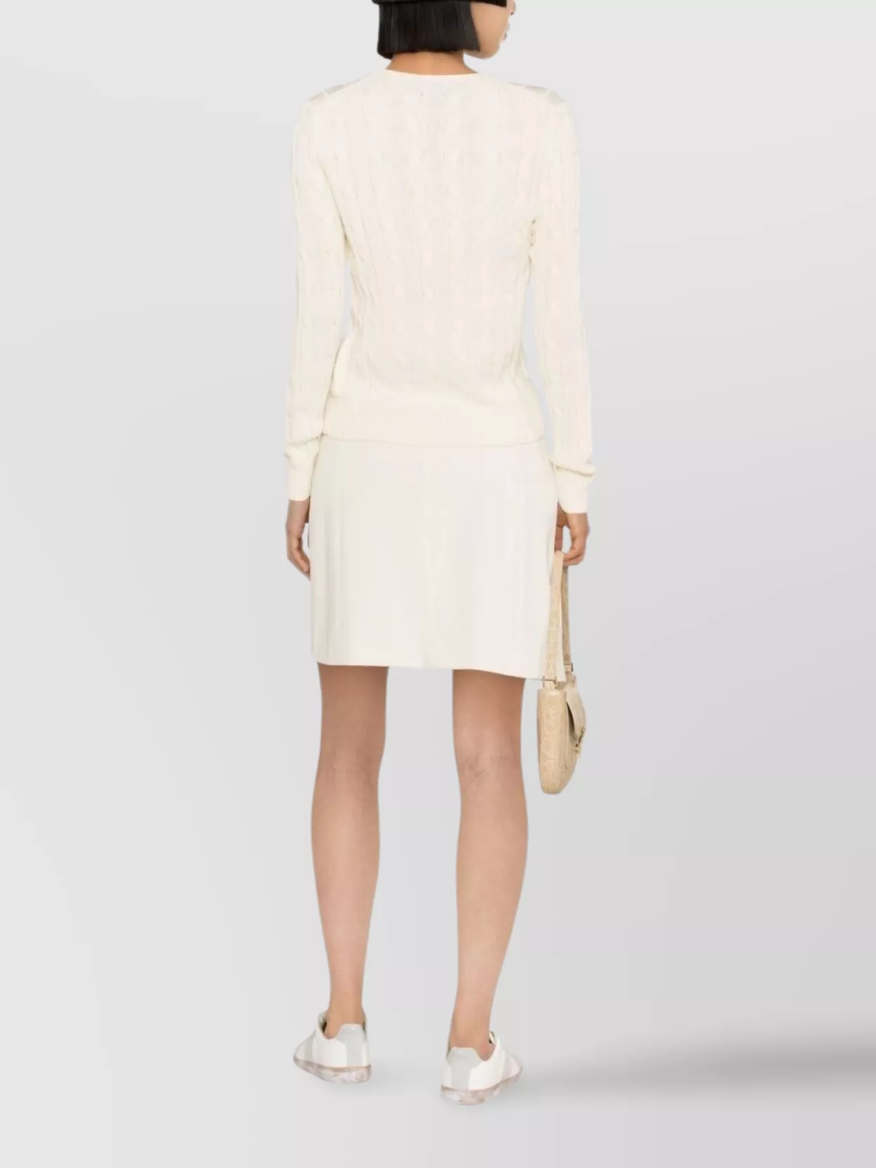 Ralph Lauren Cable Knit Logo T-shirt With Long Sleeves In White