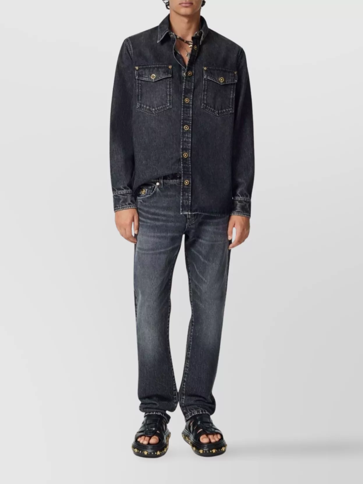 Versace Straight Leg Trousers With Belt Loops And Contrast Stitching