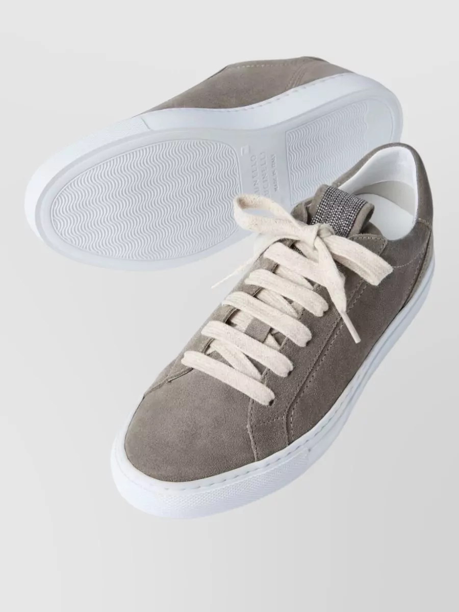 Brunello Cucinelli Low Top Leather Sneakers Contrast Stitching