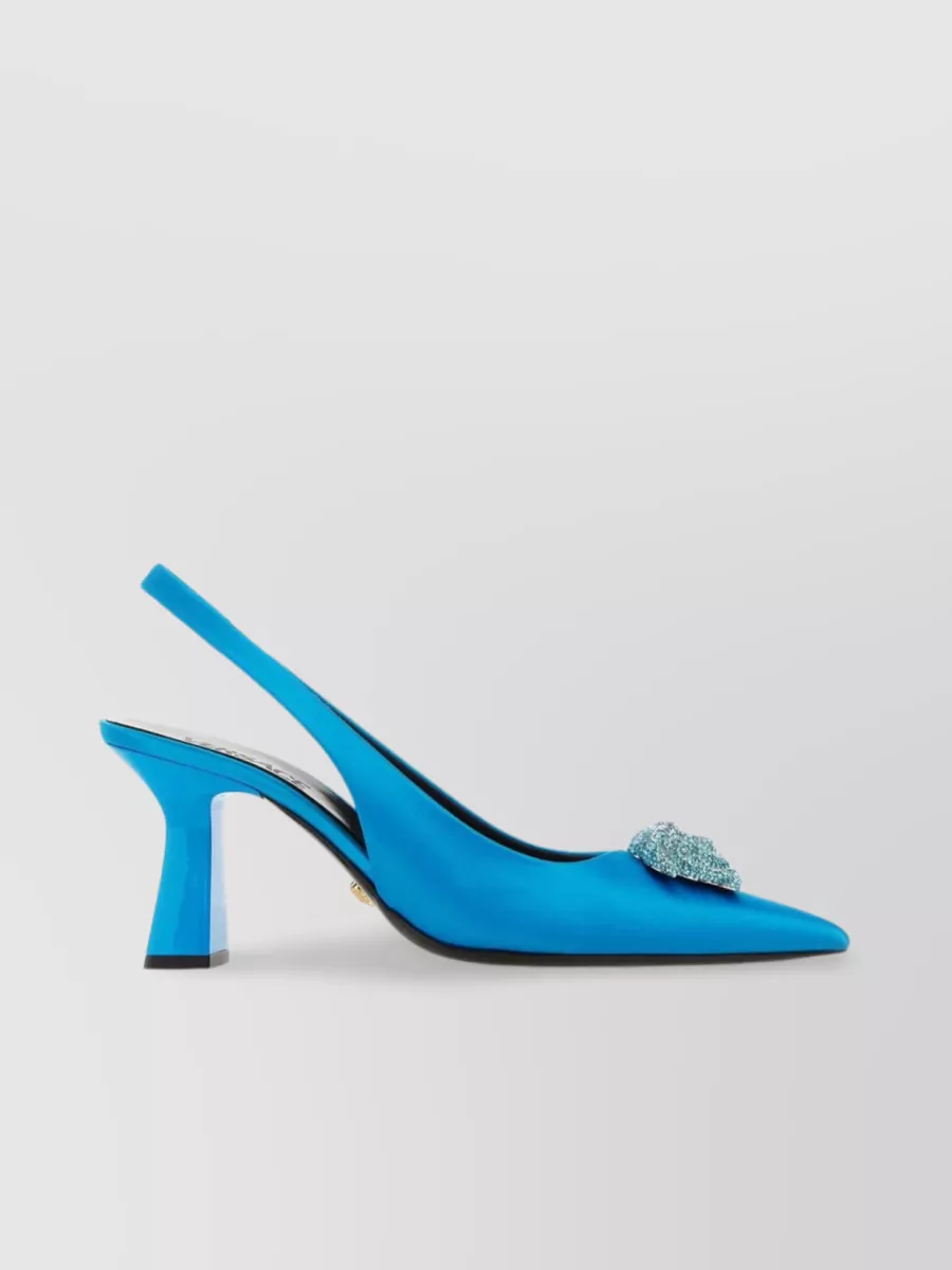 Shop Versace Distinctive Heel Satin Pumps In Blue