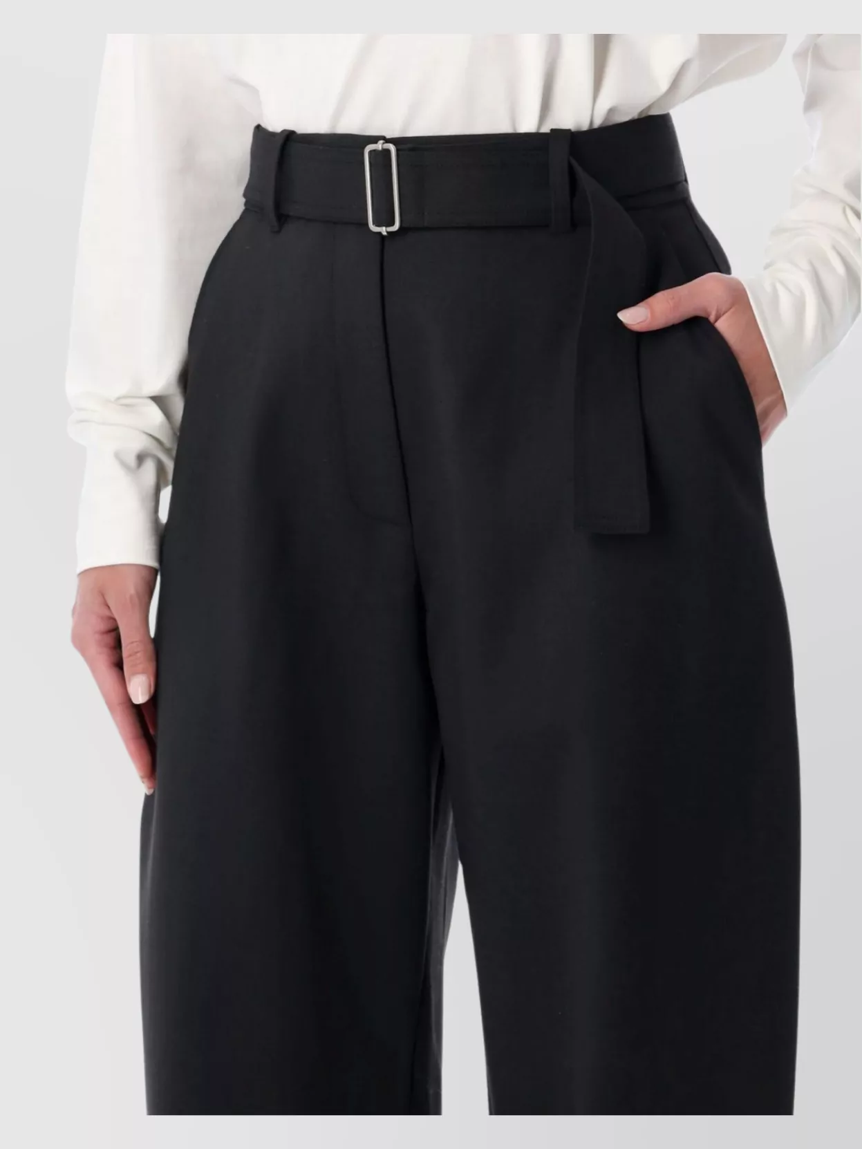 Studio Nicholson Wide Leg High Waist Belted Trousers