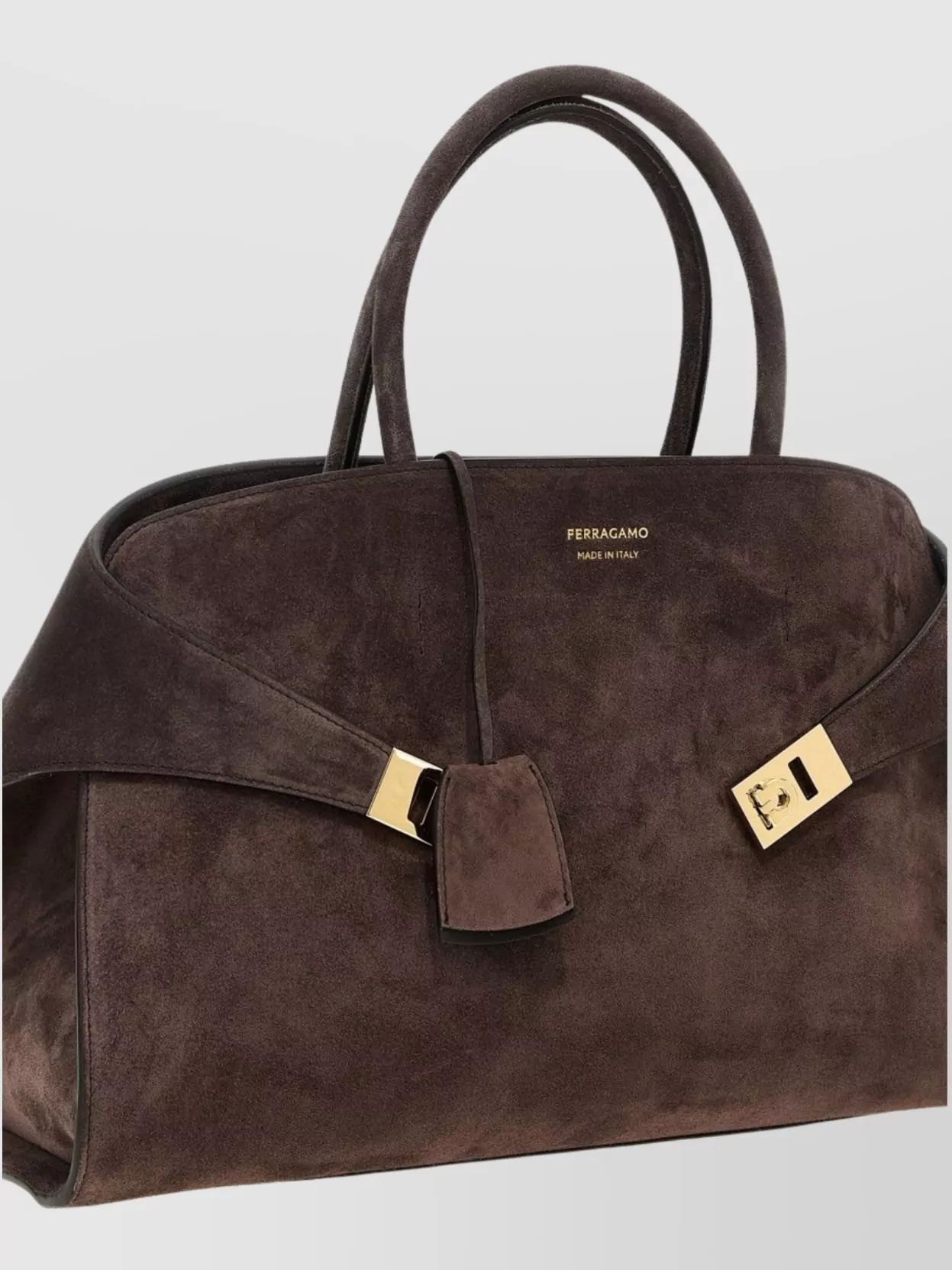 Ferragamo Suede Shoulder Bag Gold Tone Hardware