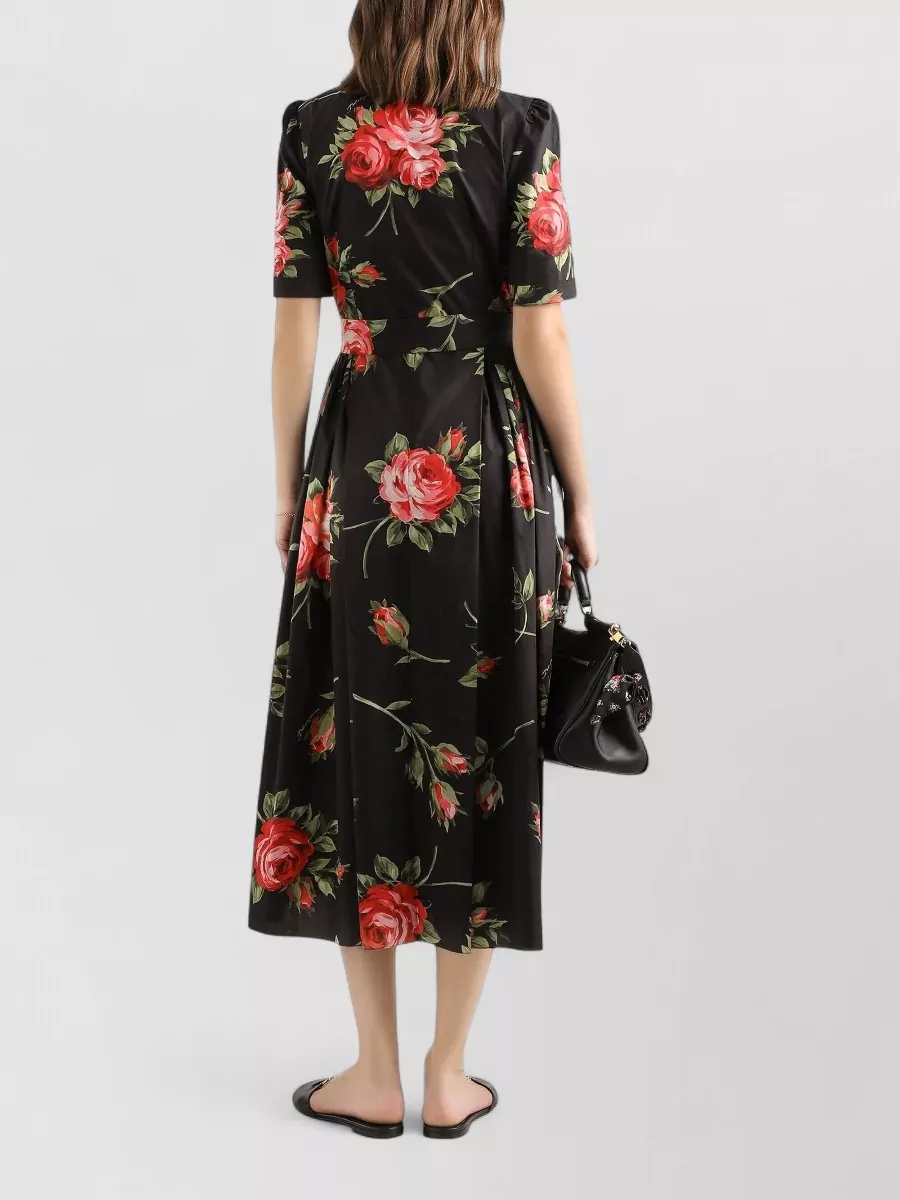 Dolce & Gabbana Rose Bouquet-print Poplin Shirt Dress Clothing In Black