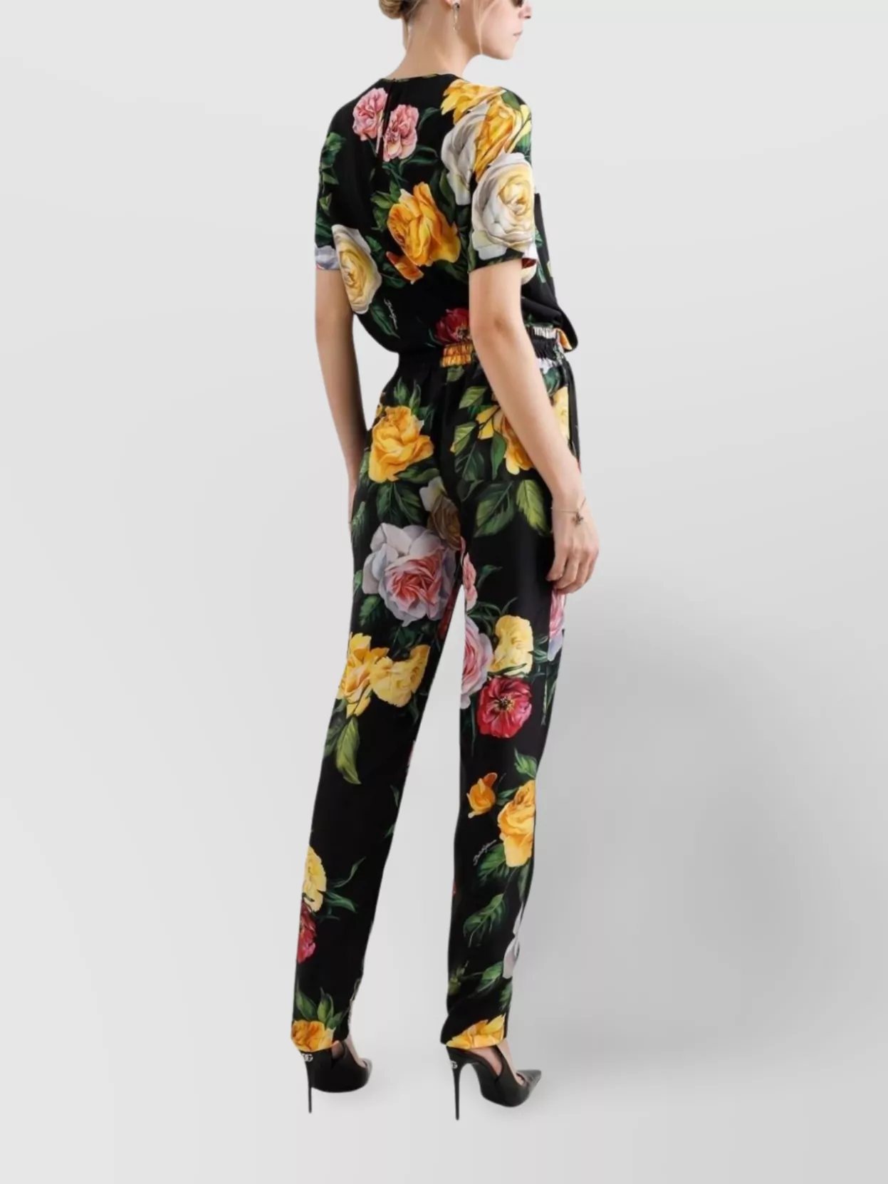 Dolce & Gabbana Peony And Rose Print Silk Charmeuse Blouse In Black