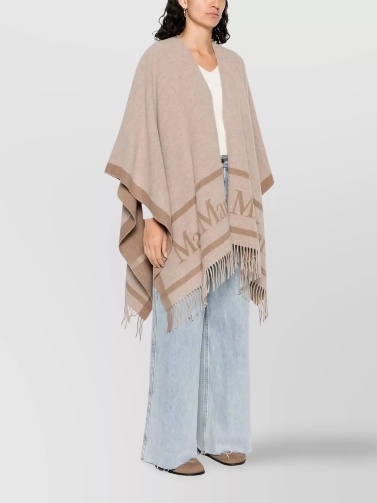 S Max Mara Two-Tone Fringe Trim Cape