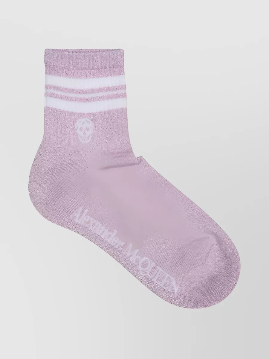 Shop Alexander Mcqueen Striped Logo Short Socks In Pastel
